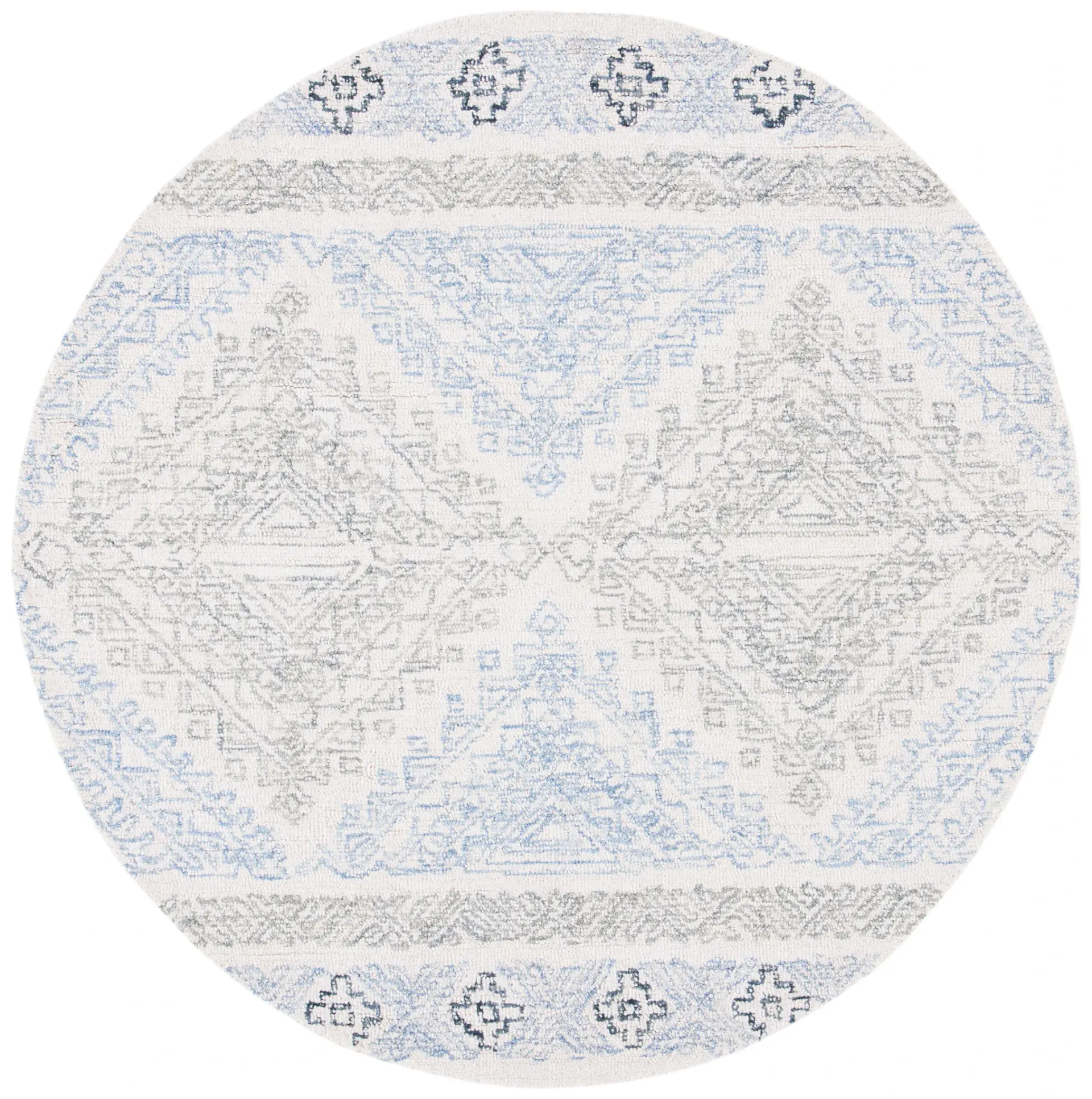 Micro-Loop Banded Geometric Hand-Tufted Rug