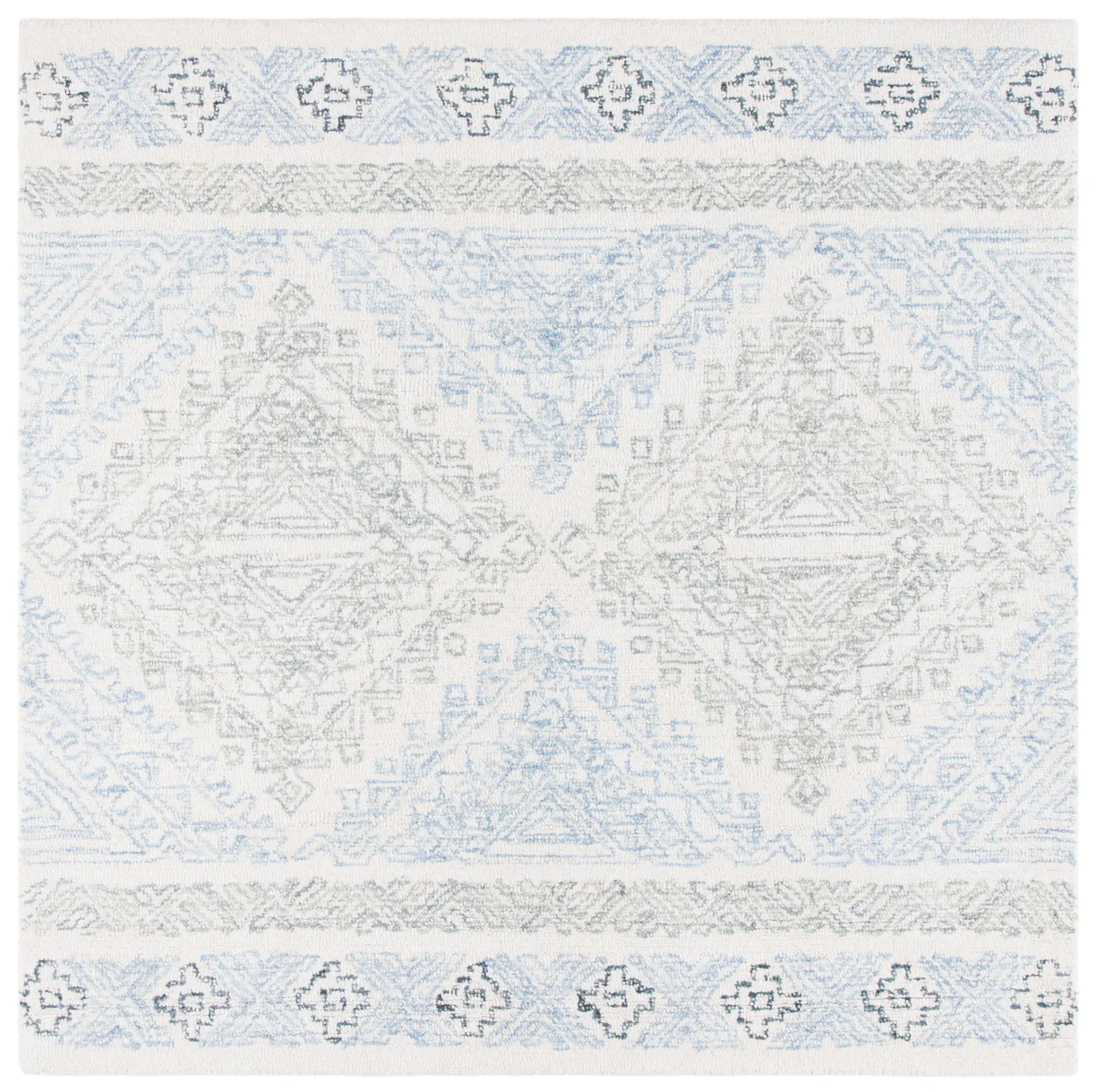 Micro-Loop Banded Geometric Hand-Tufted Rug