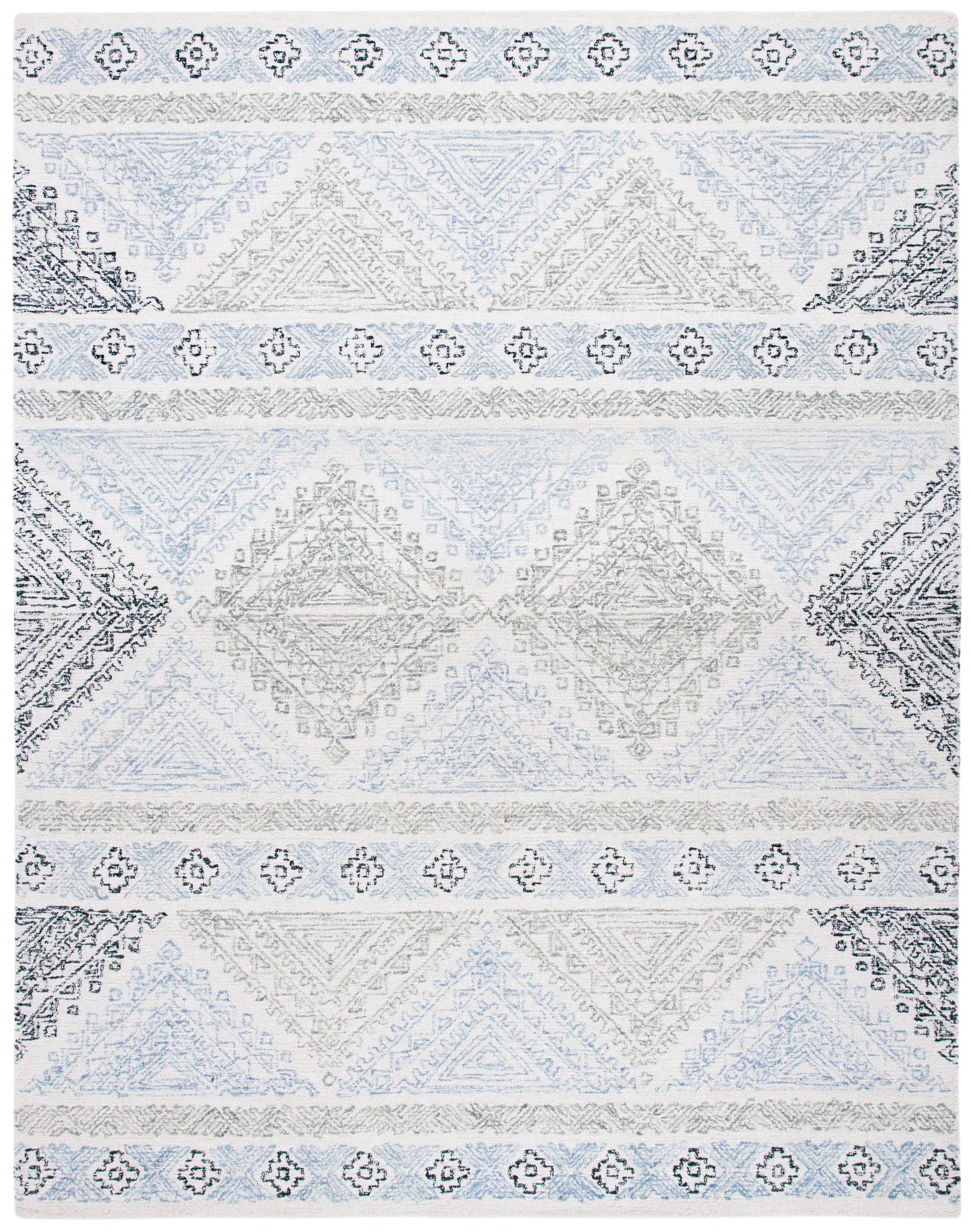 Micro-Loop Banded Geometric Hand-Tufted Rug