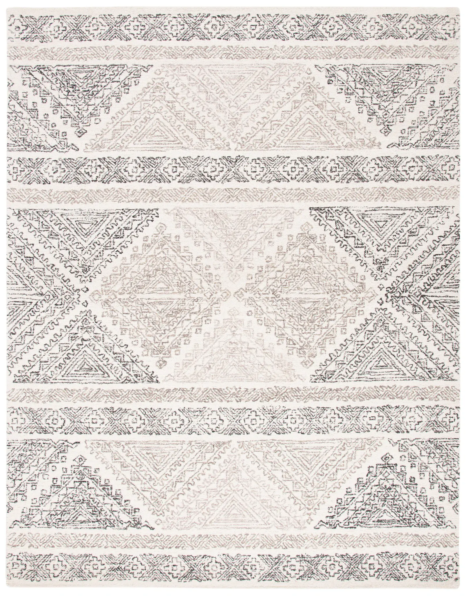 Micro-Loop Banded Geometric Hand-Tufted Rug