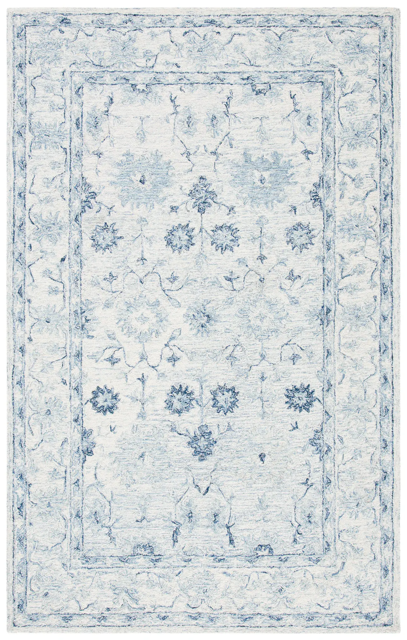 Micro-Loop Traditional Floral Border Hand-Tufted Wool Rug