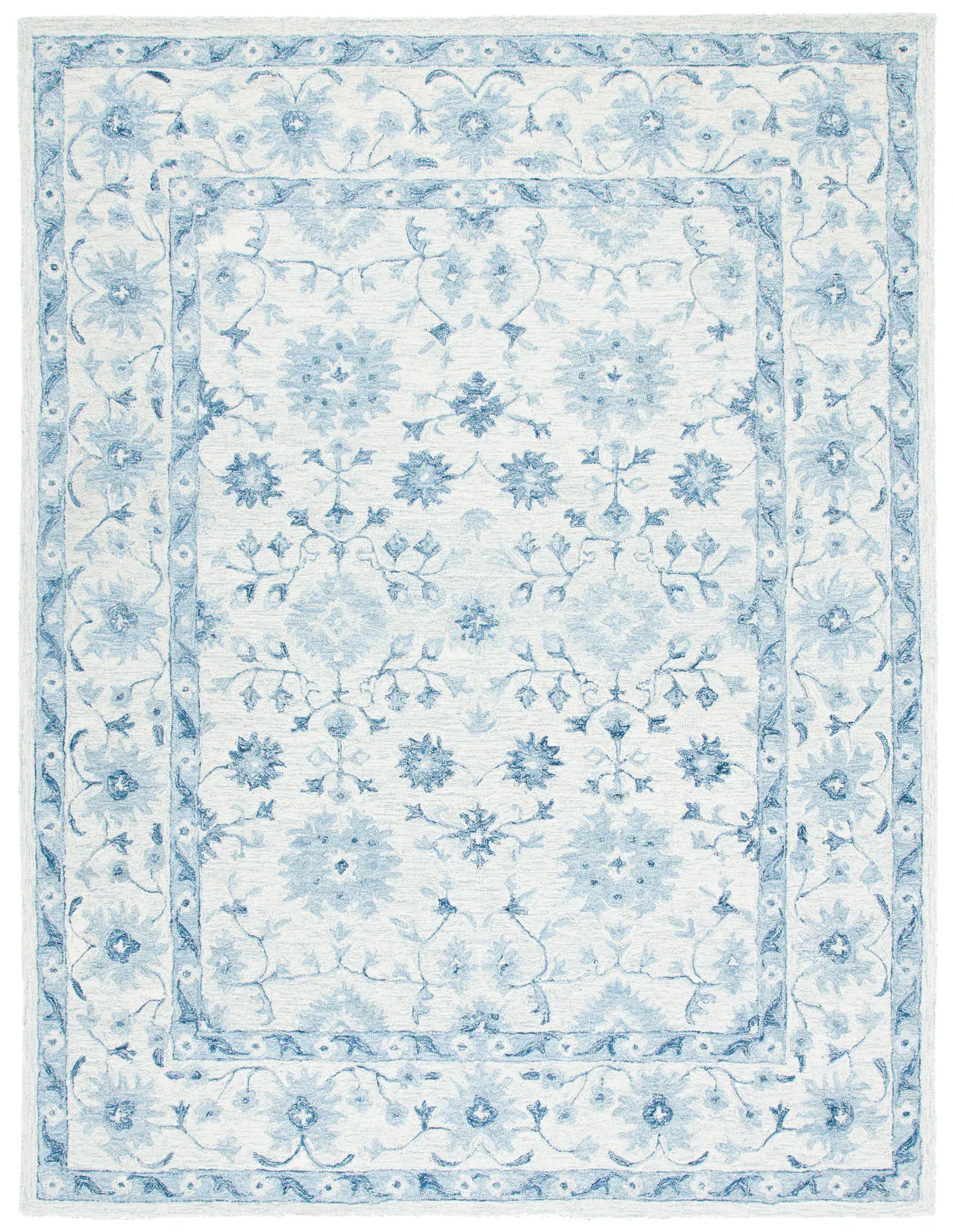 Micro-Loop Traditional Floral Border Hand-Tufted Wool Rug