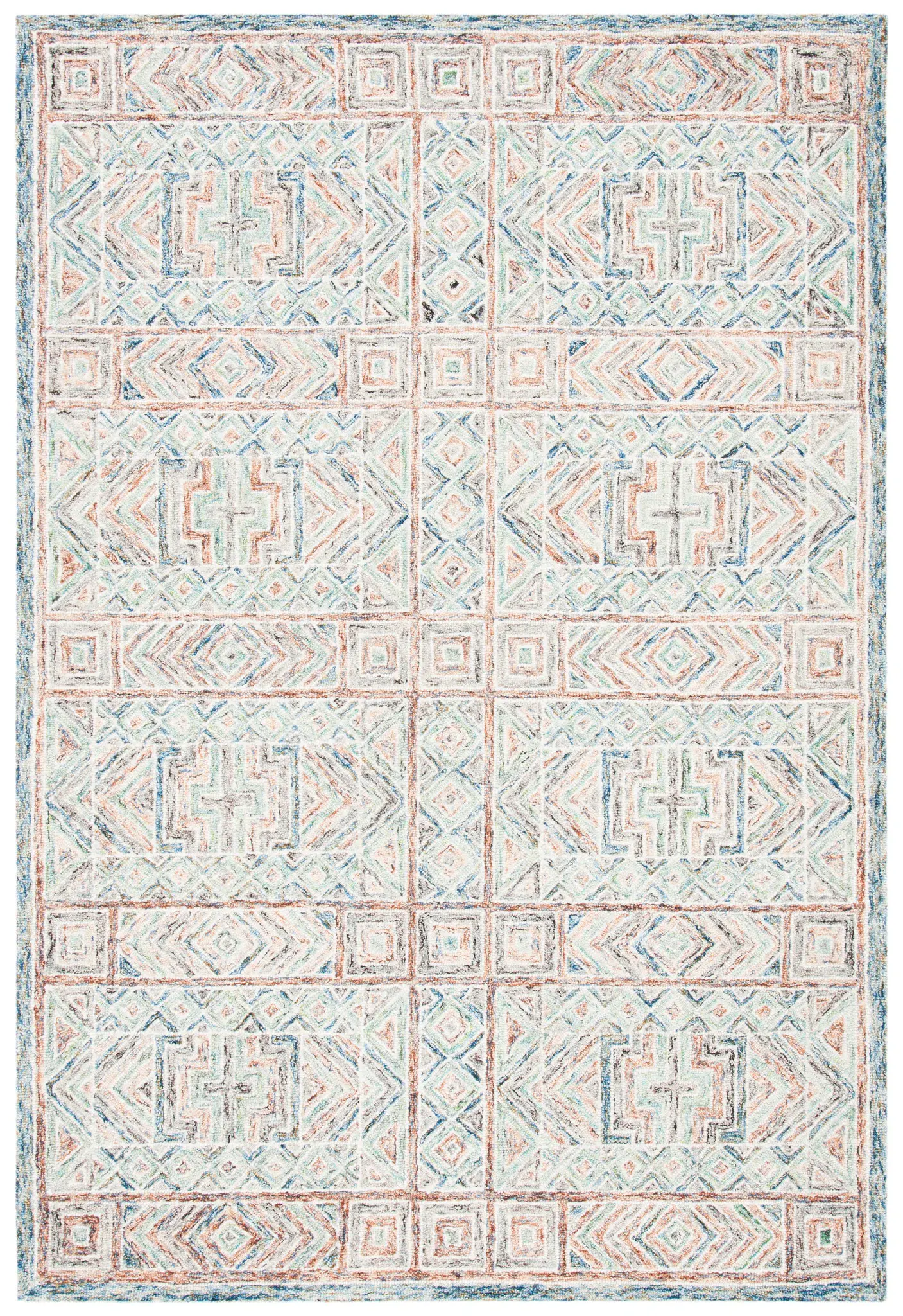Micro-Loop Geometric Grid Hand-Tufted Wool Rug