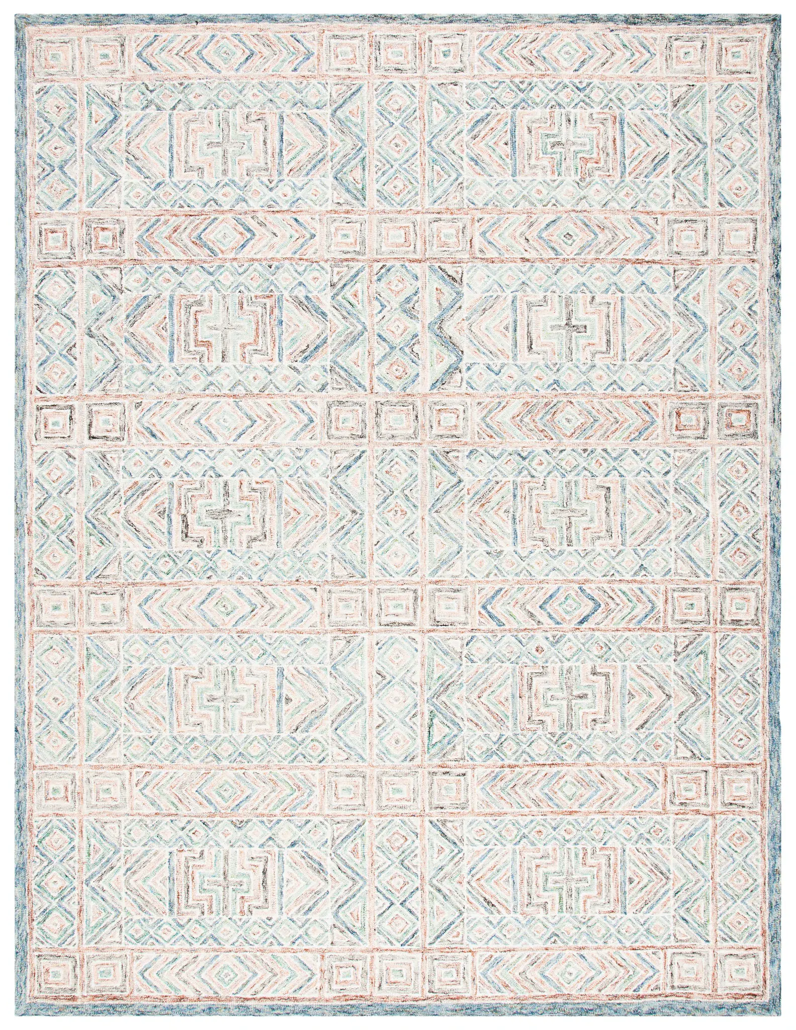 Micro-Loop Geometric Grid Hand-Tufted Wool Rug