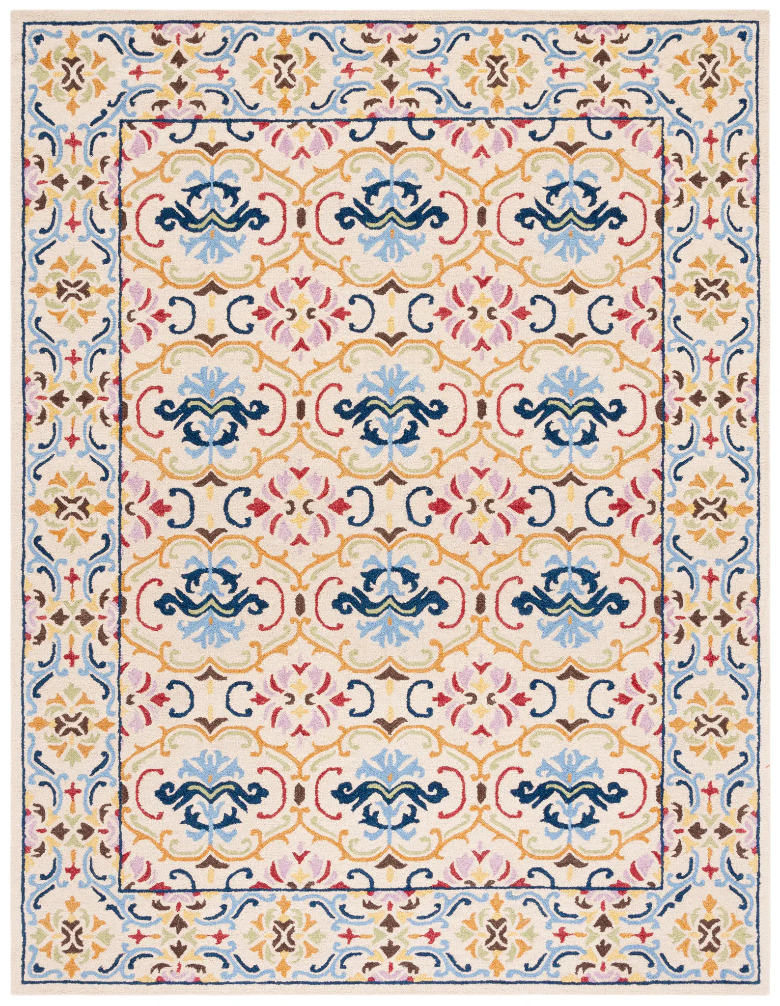 Micro-Loop Scrolling Floral Hand-Tufted Wool Rug