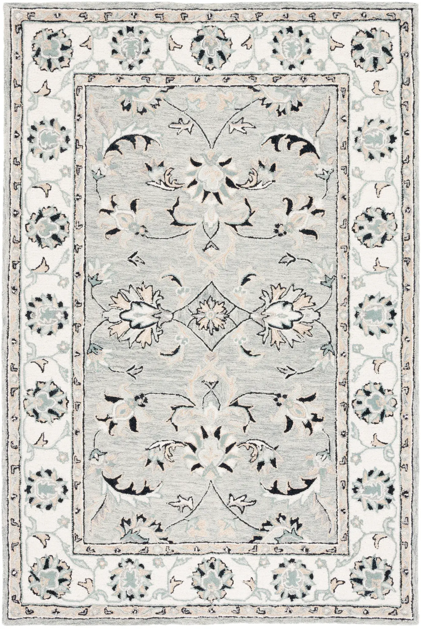 Micro-Loop Palmette Border Hand-Tufted Wool Rug