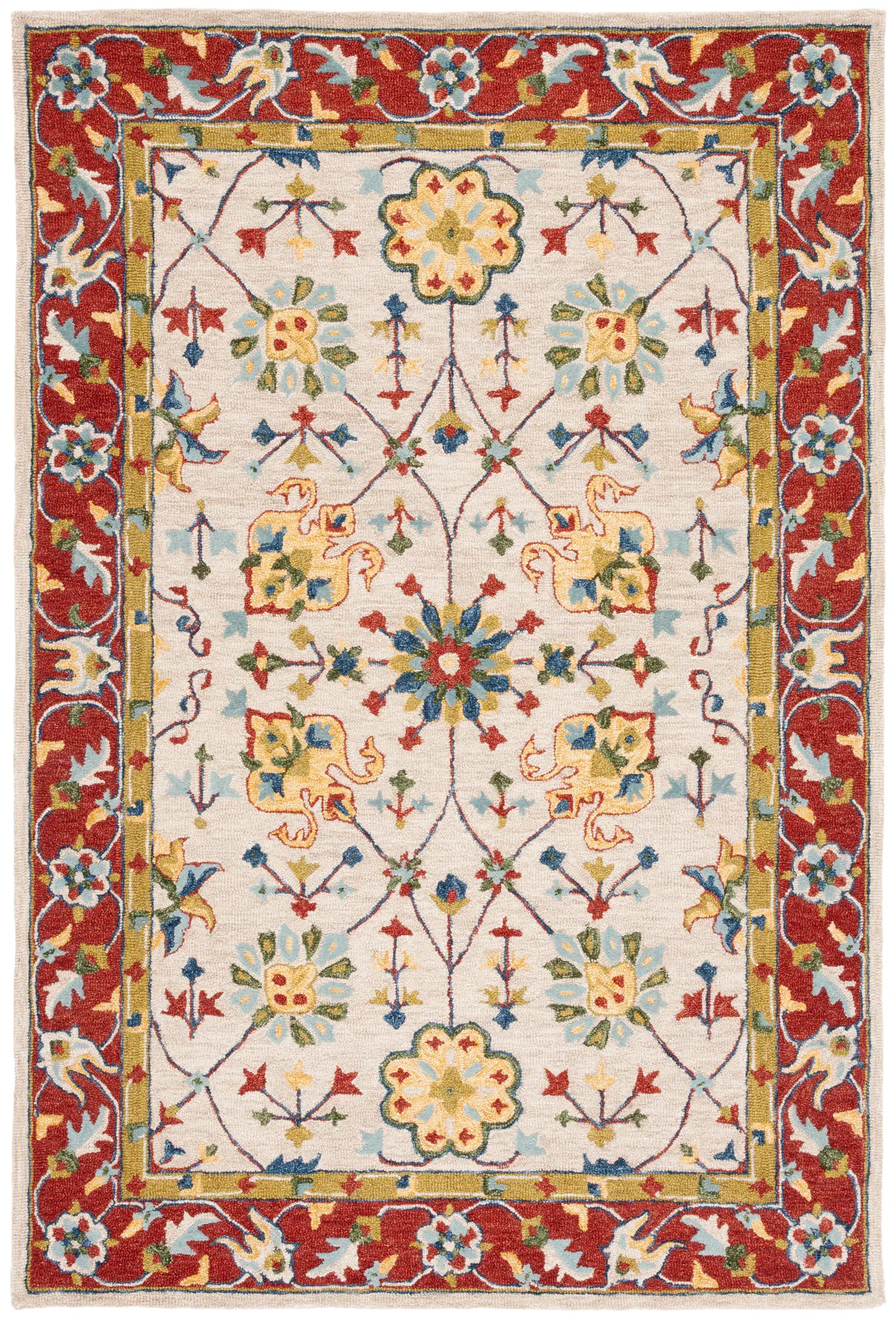 Micro-Loop Bordered Floral Trellis Hand-Tufted Wool Rug