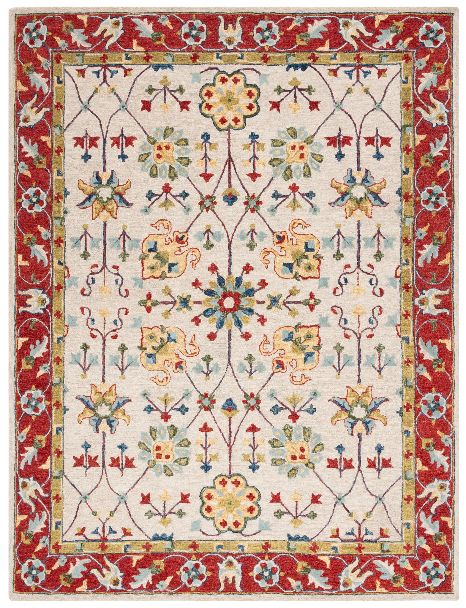 Micro-Loop Bordered Floral Trellis Hand-Tufted Wool Rug