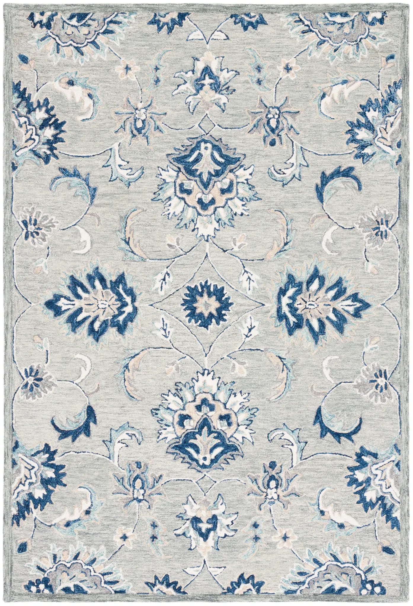 Micro-Loop Floral Palmette Hand-Tufted Wool Rug