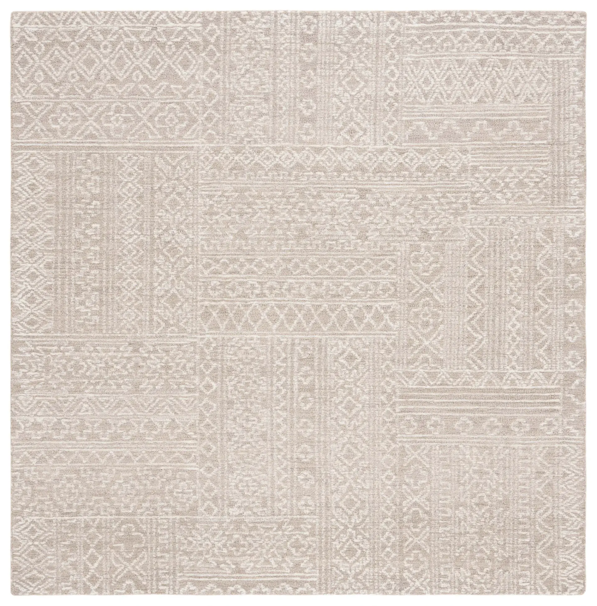 Micro-Loop Patchwork Geometric Hand-Tufted Wool Rug