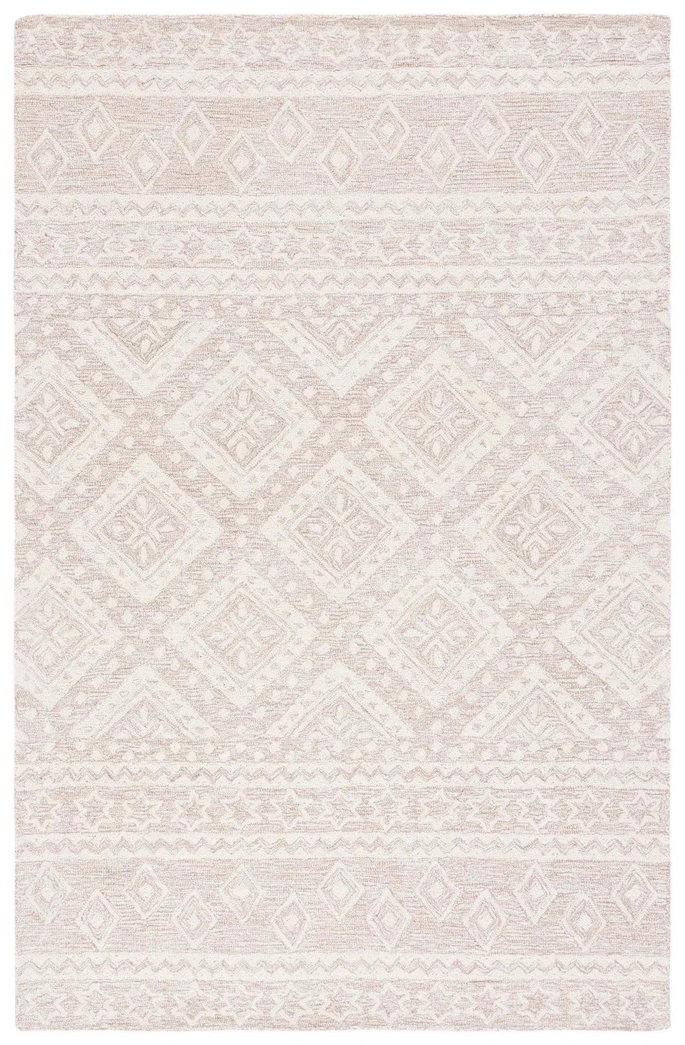 Micro-Loop Banded Geometric Hand-Tufted Wool Rug