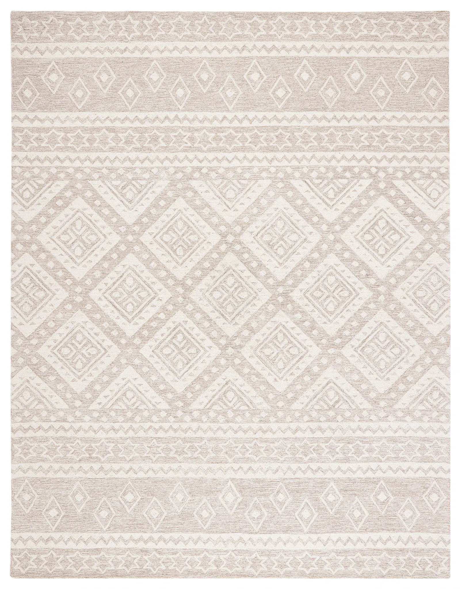 Micro-Loop Banded Geometric Hand-Tufted Wool Rug