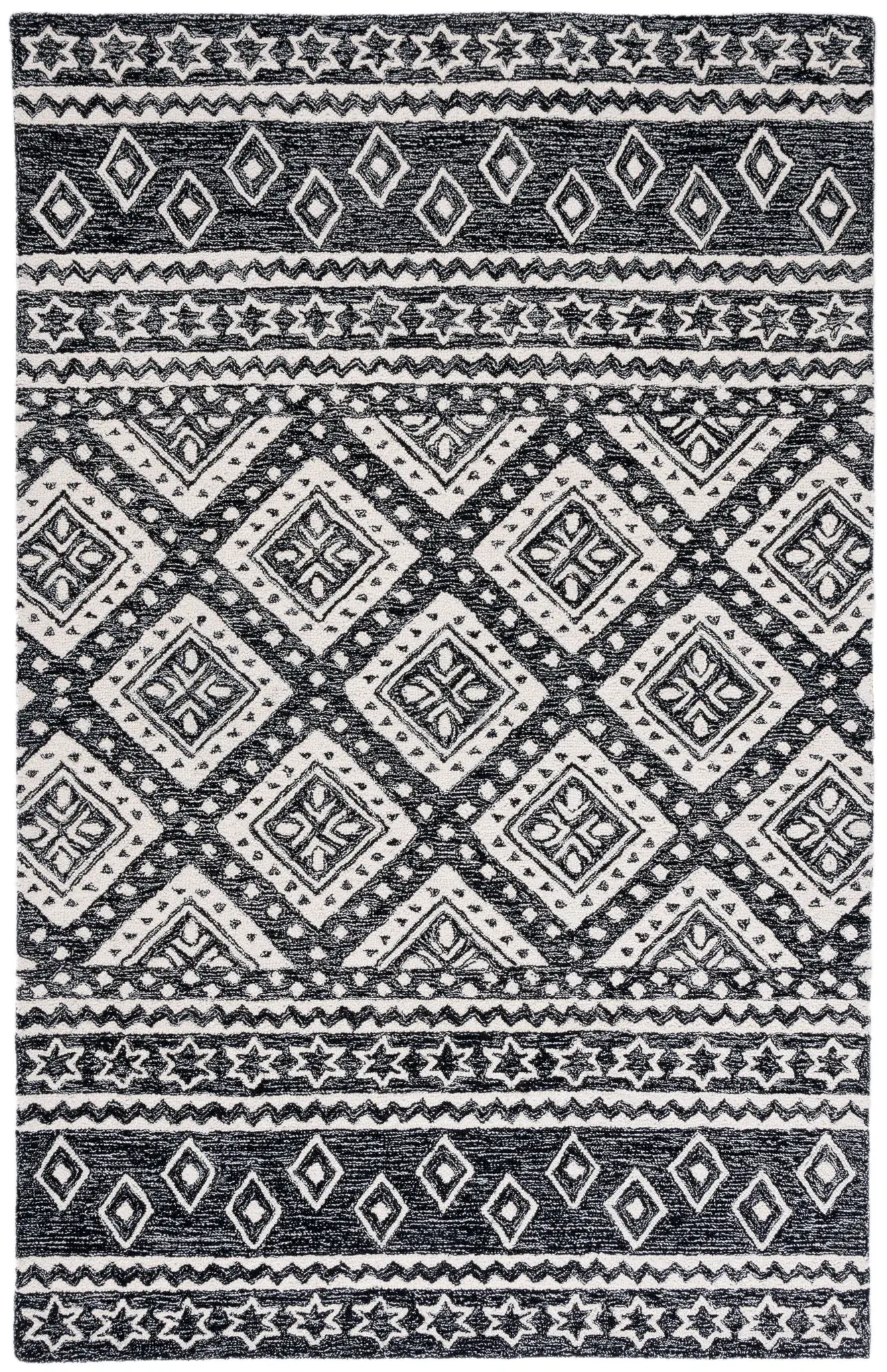 Micro-Loop Banded Geometric Hand-Tufted Wool Rug