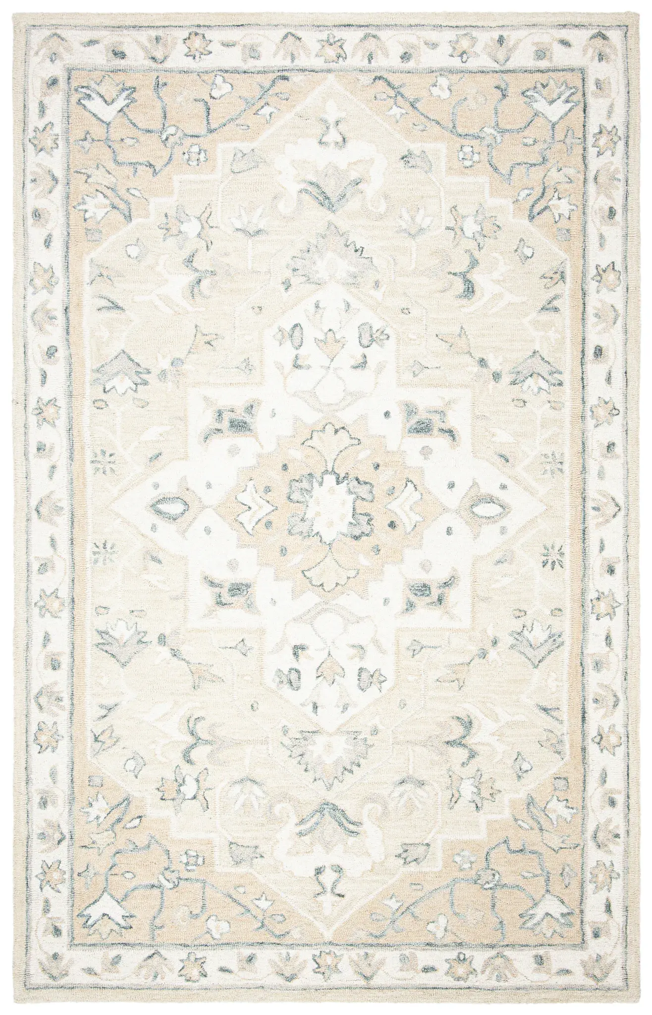 Micro-Loop Floral Medallion Hand-Tufted Wool Rug