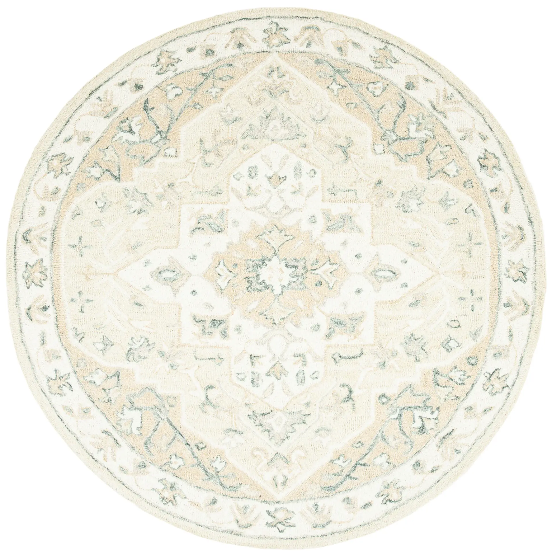 Micro-Loop Floral Medallion Hand-Tufted Wool Rug