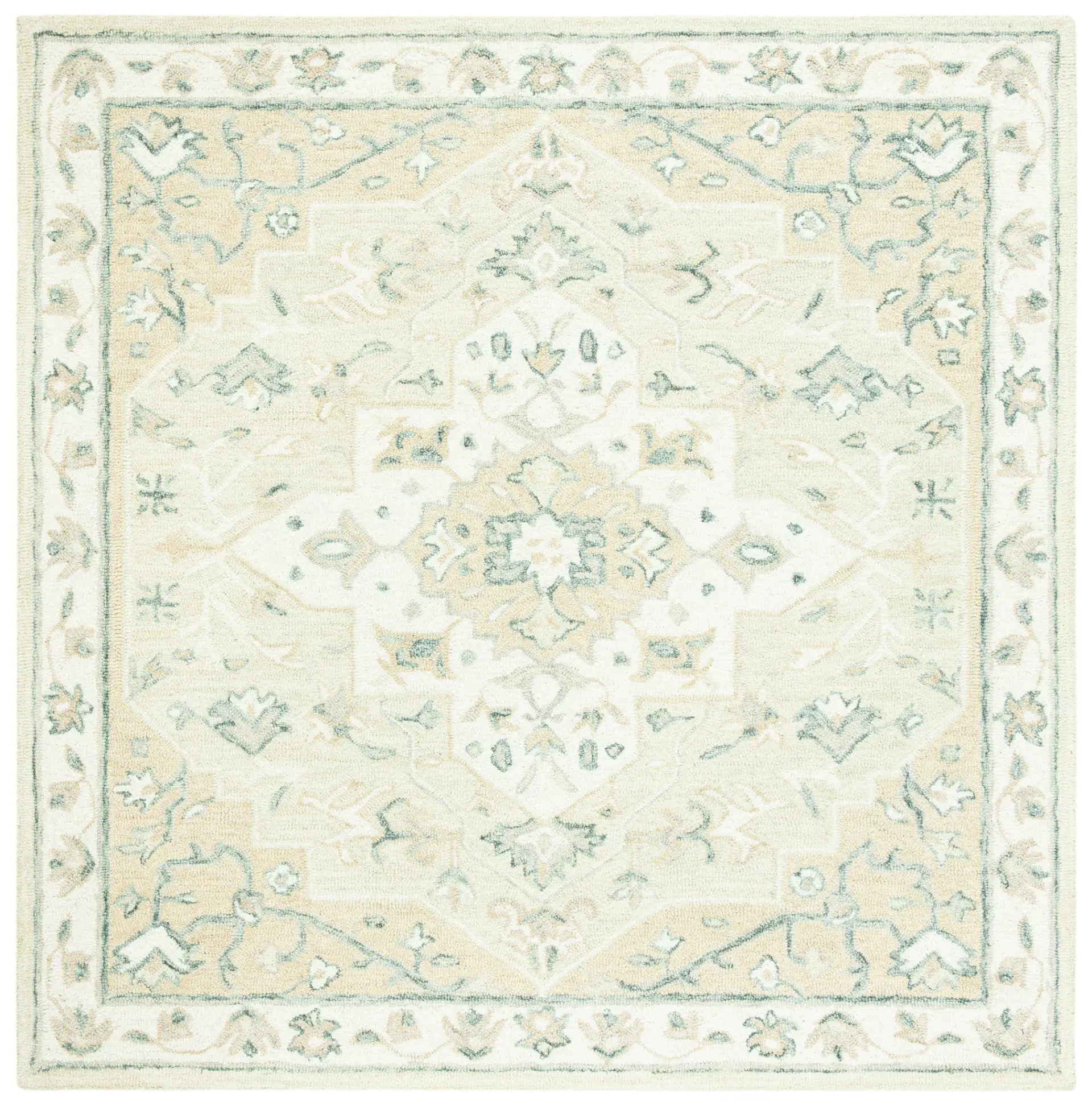Micro-Loop Floral Medallion Hand-Tufted Wool Rug