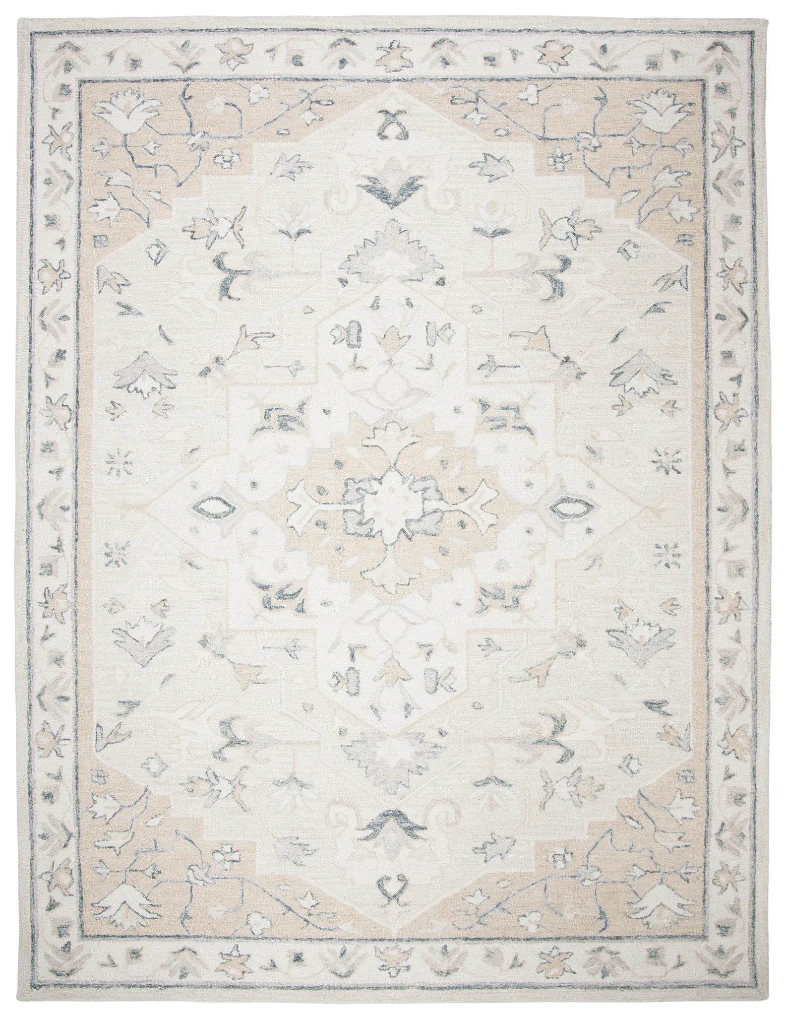 Micro-Loop Floral Medallion Hand-Tufted Wool Rug