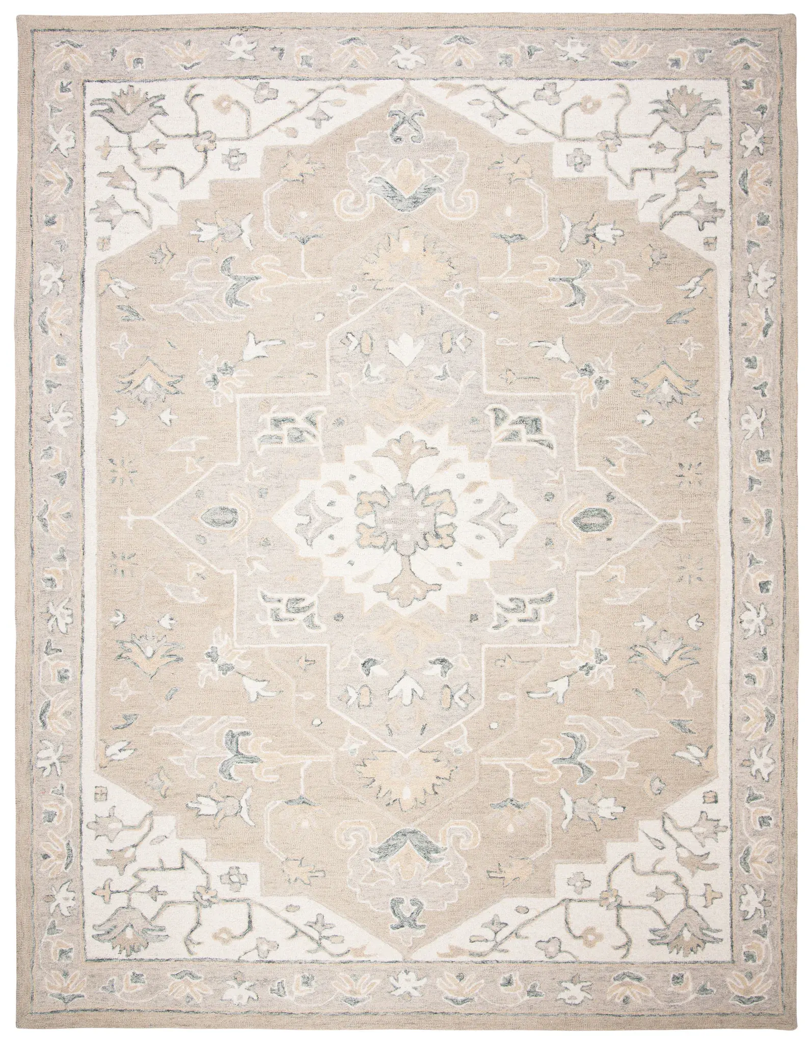 Micro-Loop Floral Medallion Hand-Tufted Wool Rug