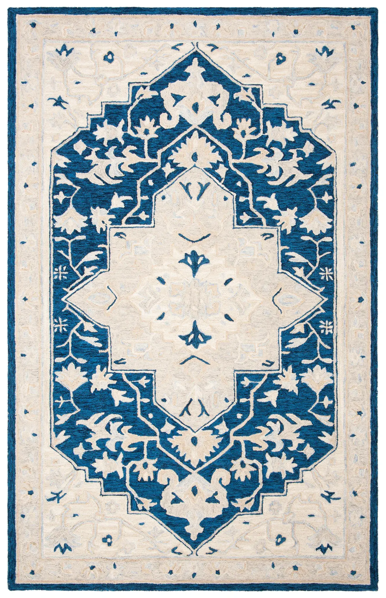 Micro-Loop Floral Medallion Hand-Tufted Wool Rug