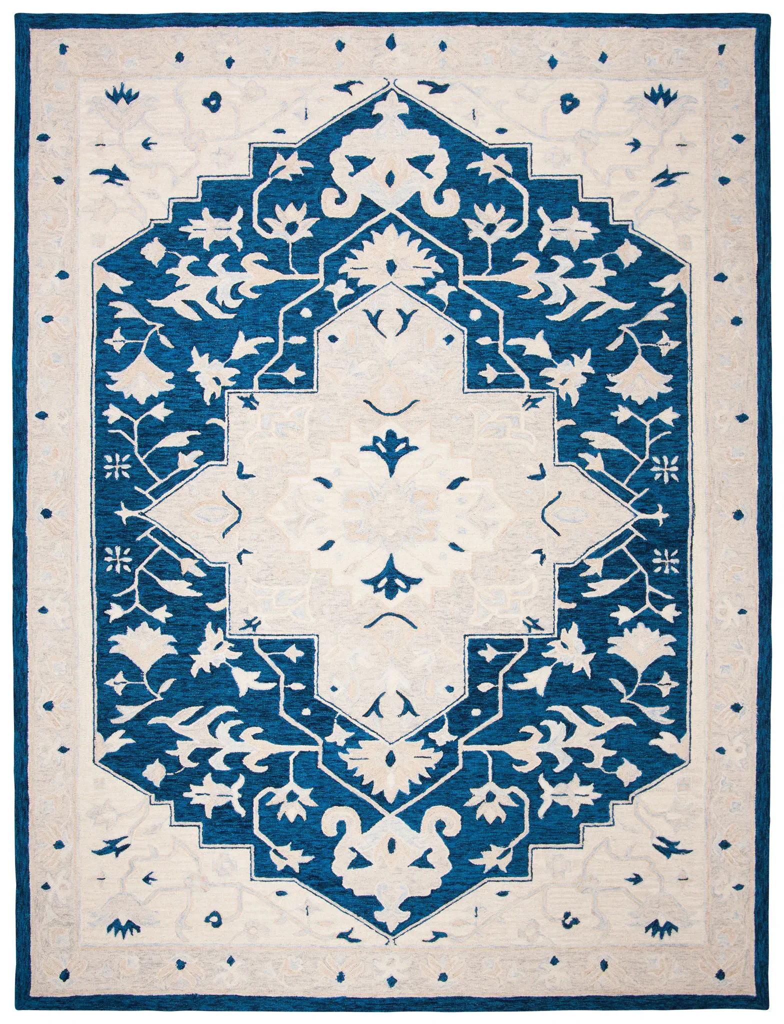 Micro-Loop Floral Medallion Hand-Tufted Wool Rug