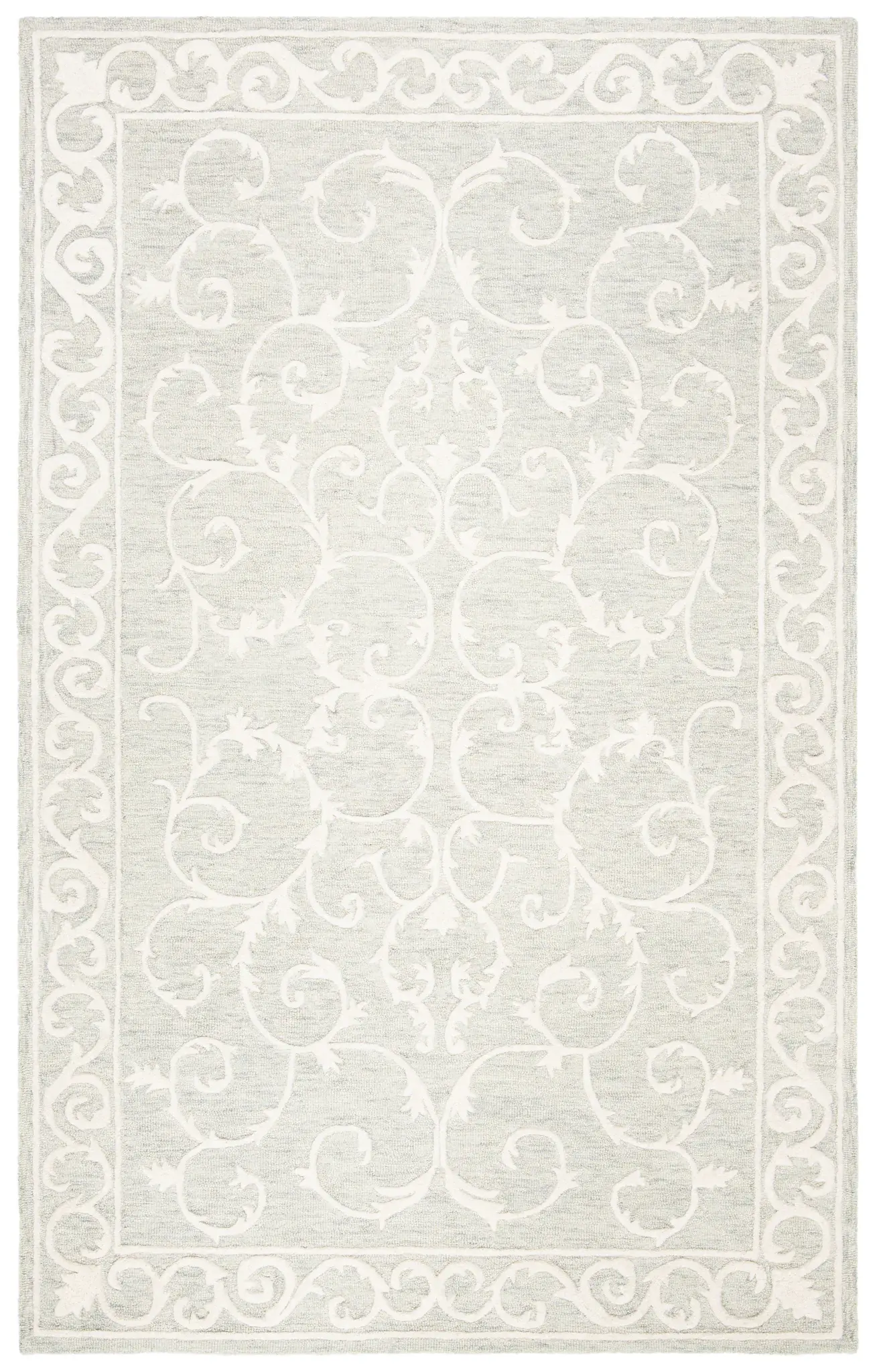 Micro-Loop Scrolling Vine Hand-Tufted Wool Rug