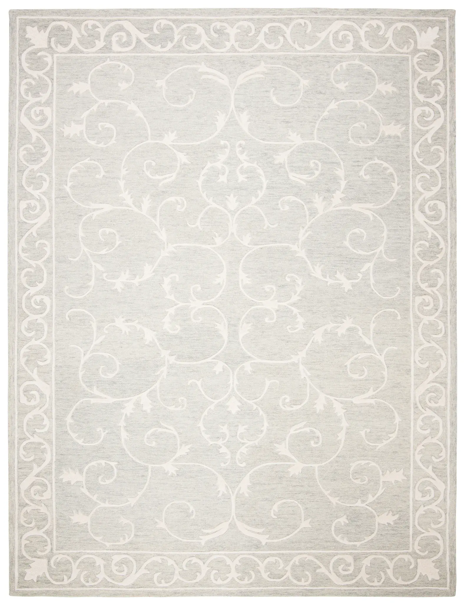 Micro-Loop Scrolling Vine Hand-Tufted Wool Rug