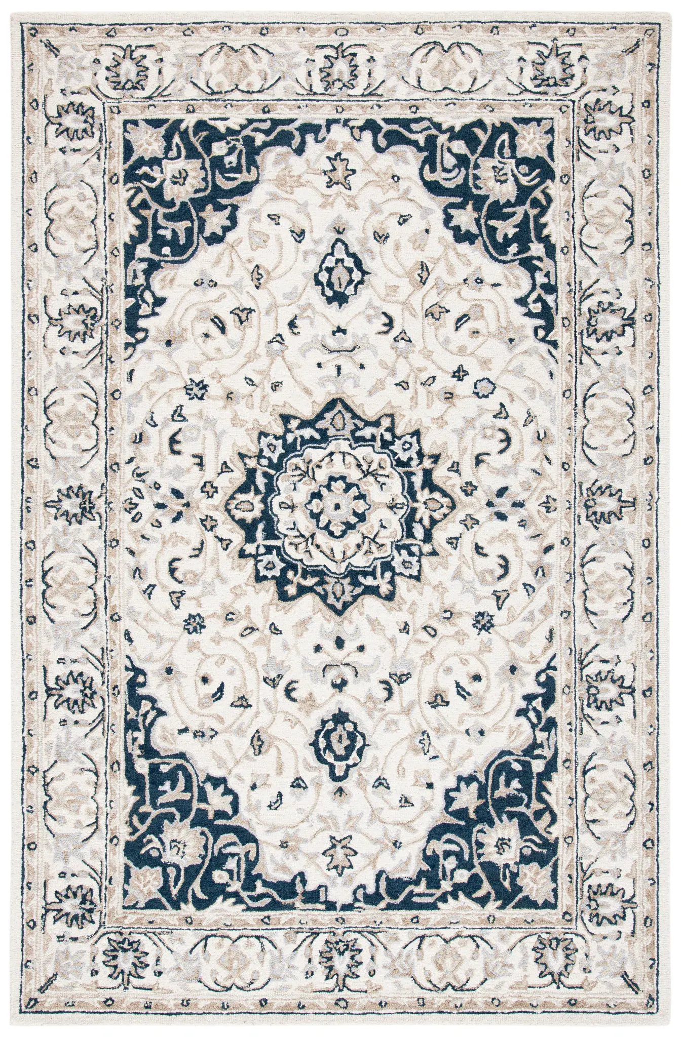 Micro-Loop Persian Medallion Hand-Tufted Wool Rug