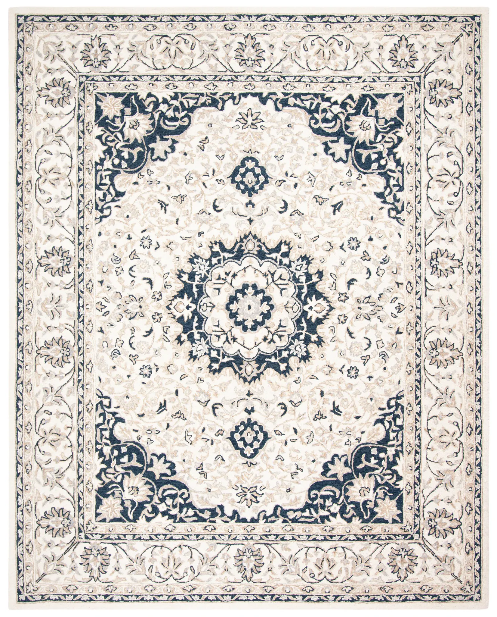Micro-Loop Persian Medallion Hand-Tufted Wool Rug