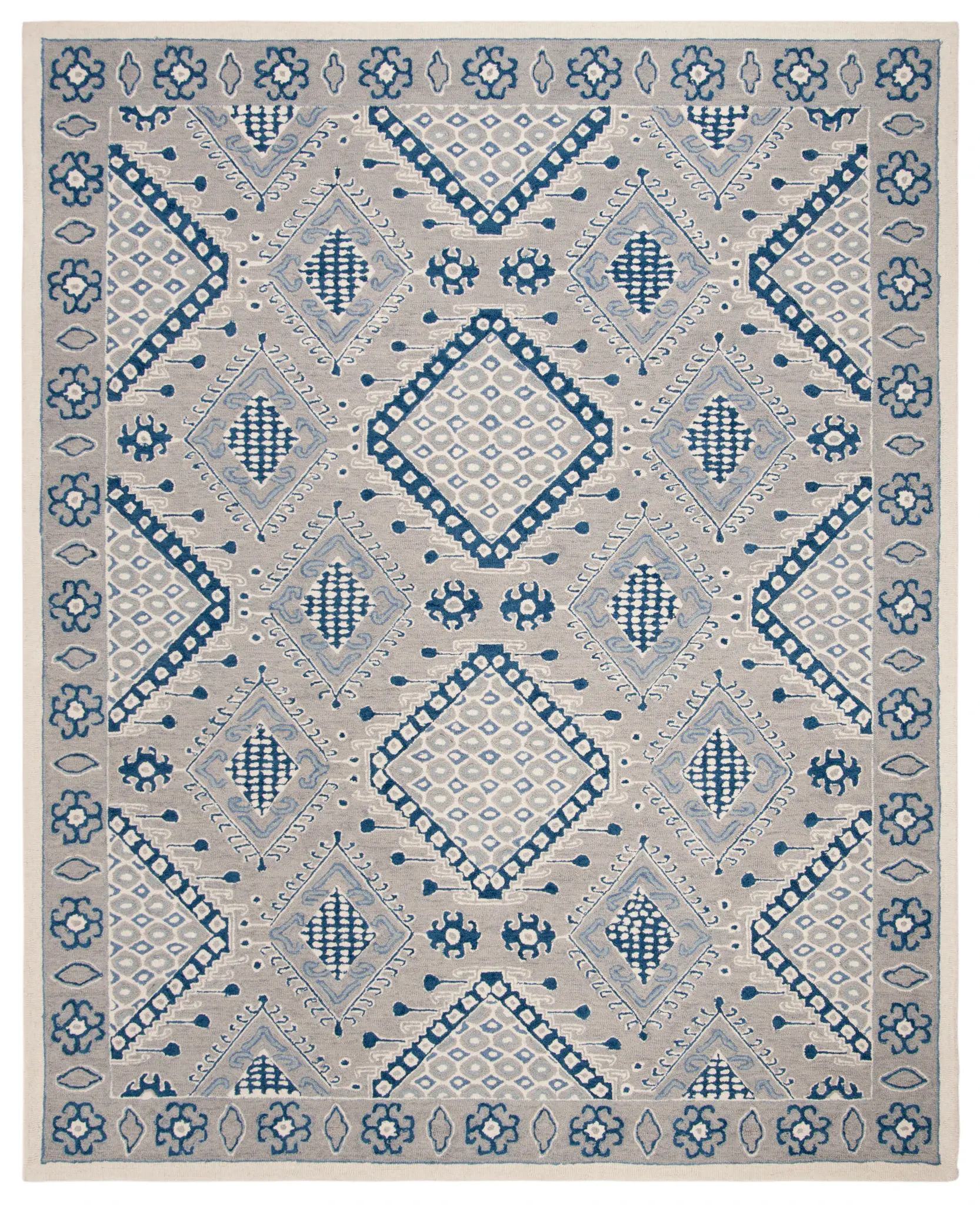 Micro-Loop Southwestern Diamond Medallion Hand-Tufted Wool Rug