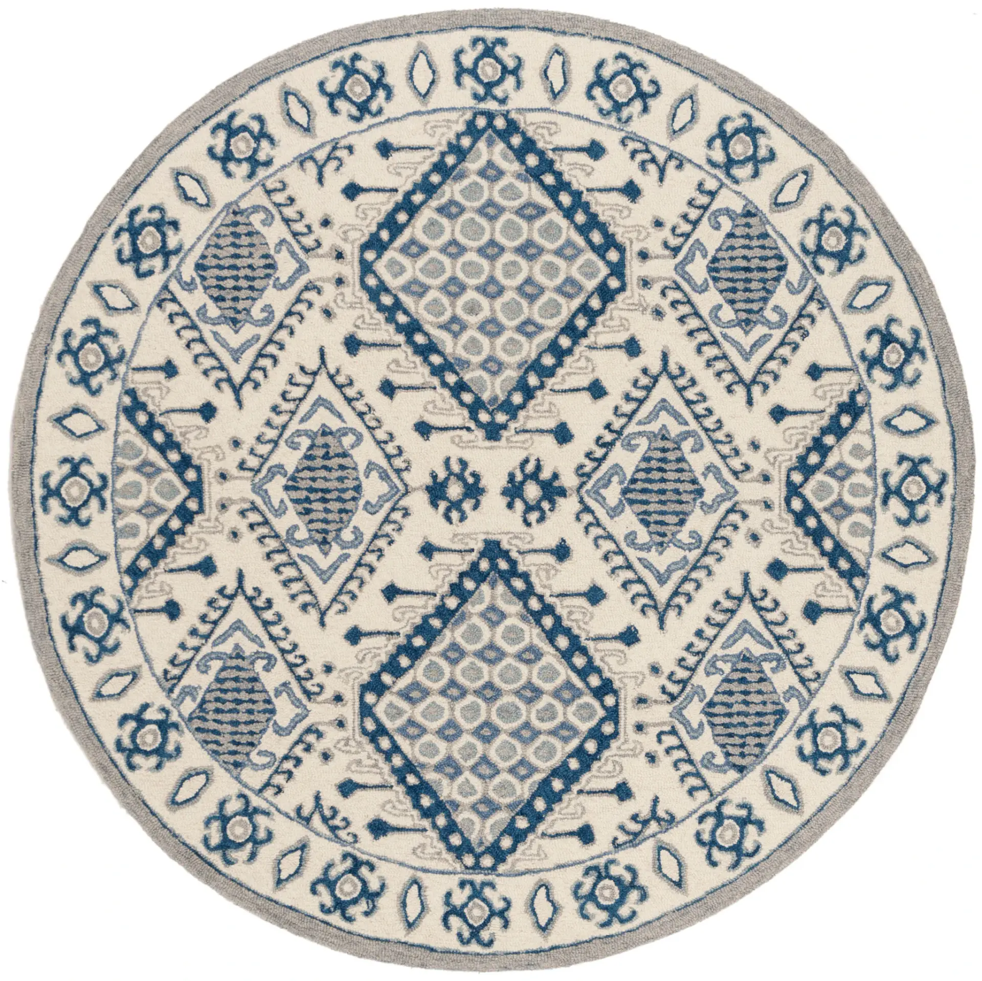 Micro-Loop Southwestern Diamond Medallion Hand-Tufted Wool Rug