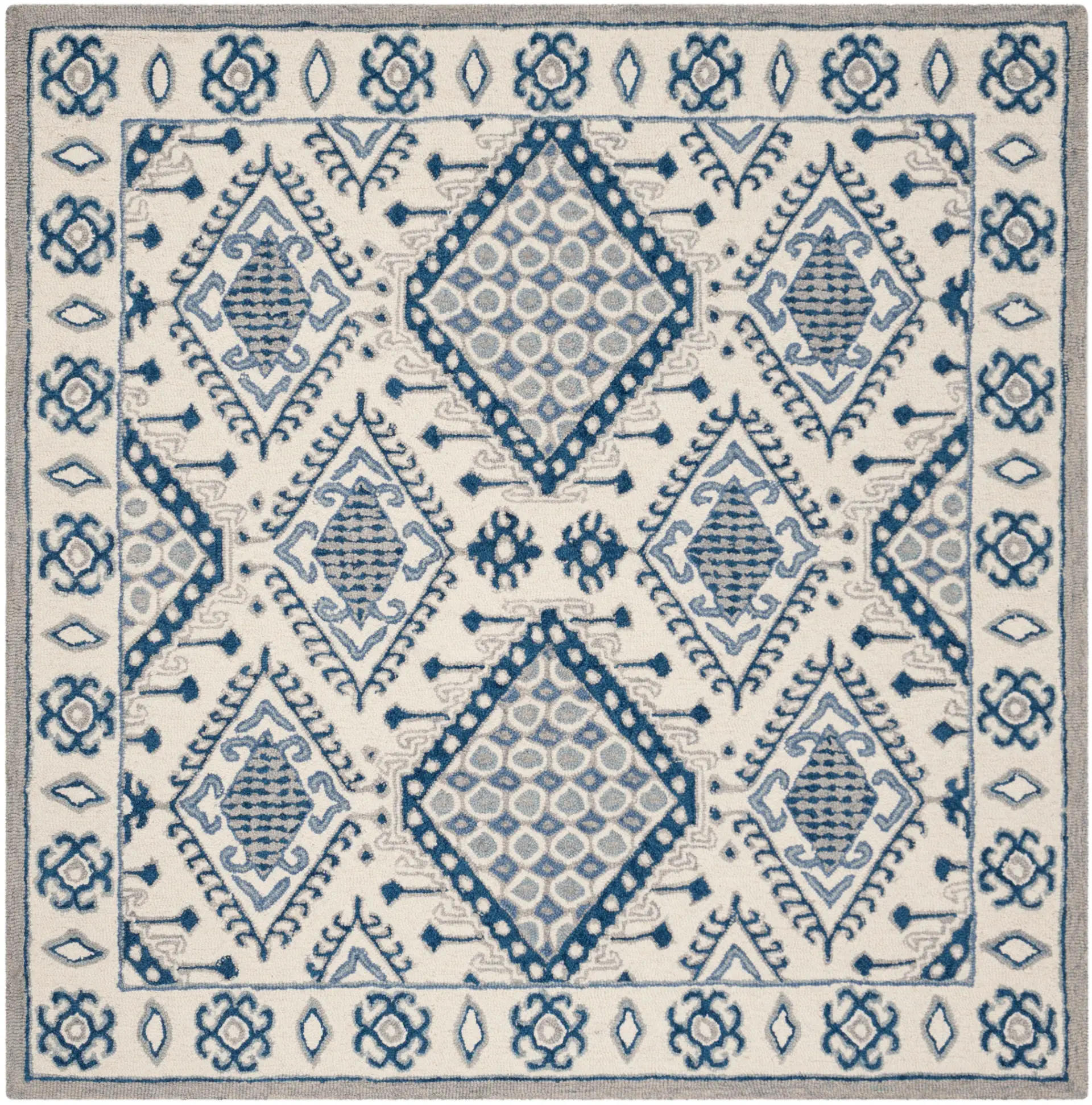 Micro-Loop Southwestern Diamond Medallion Hand-Tufted Wool Rug