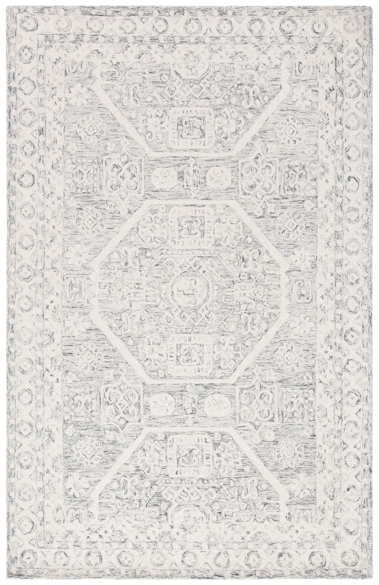Micro-Loop Medallion Border Hand-Tufted Wool Rug