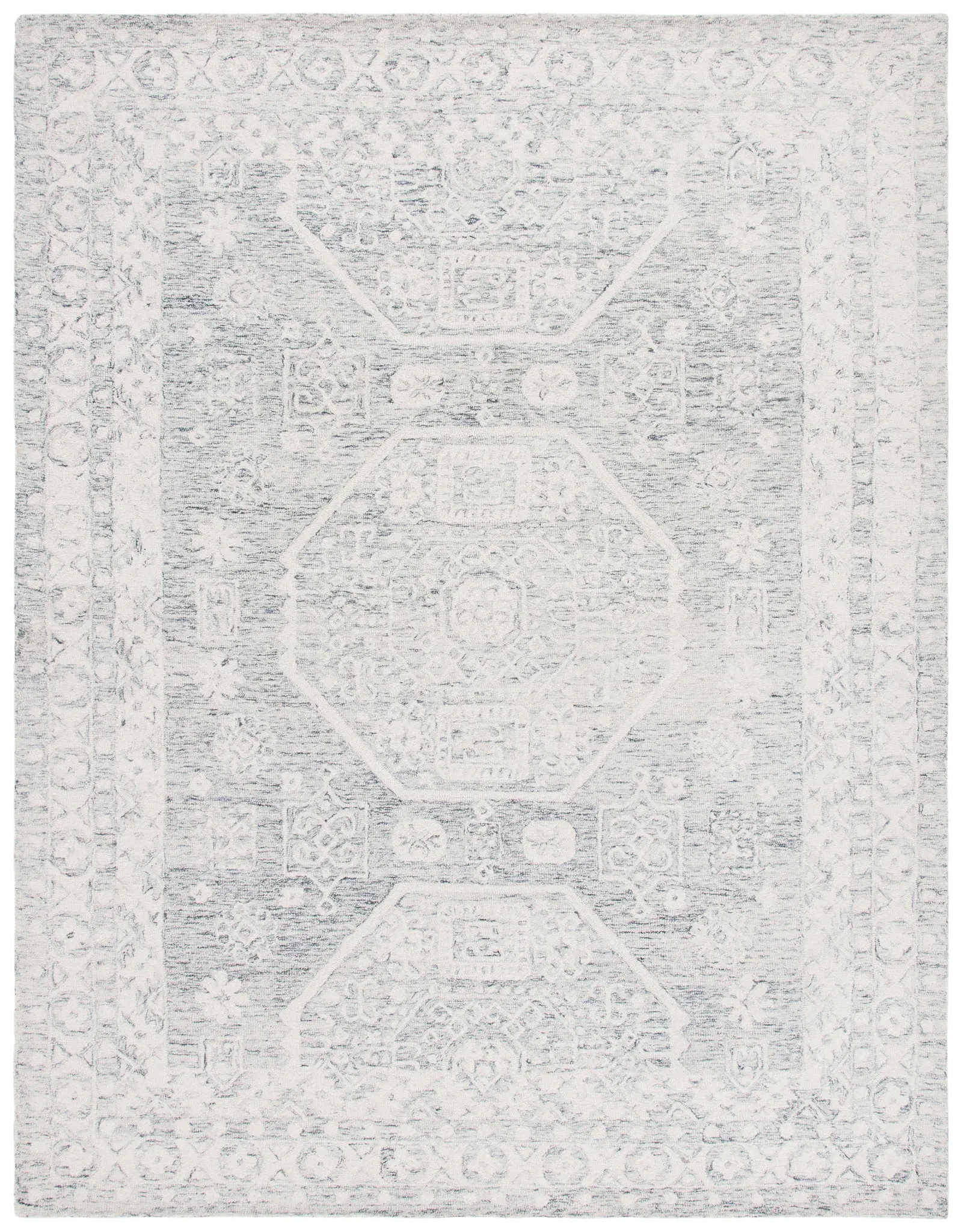 Micro-Loop Medallion Border Hand-Tufted Wool Rug