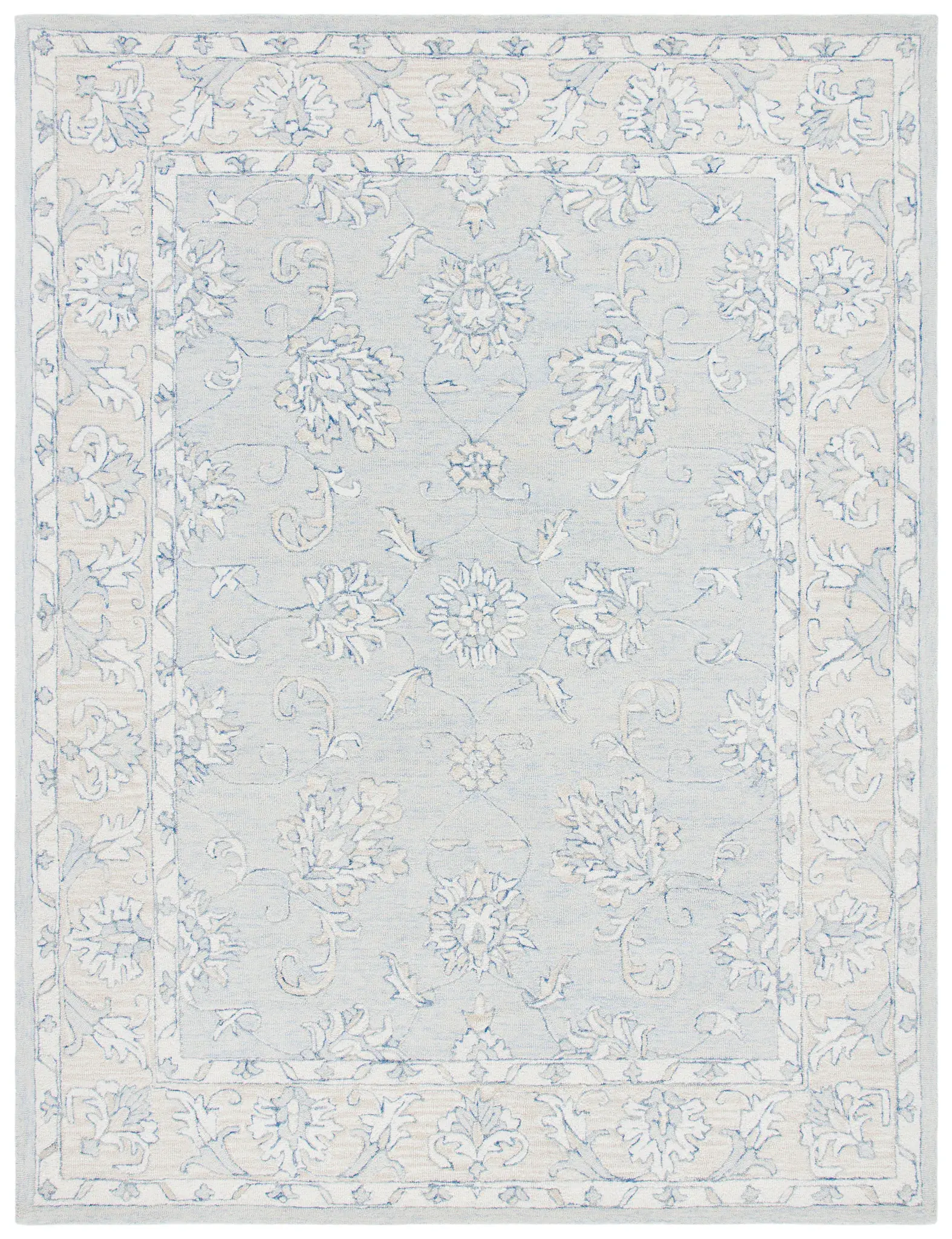 Micro-Loop Floral Border Hand-Tufted Wool Rug