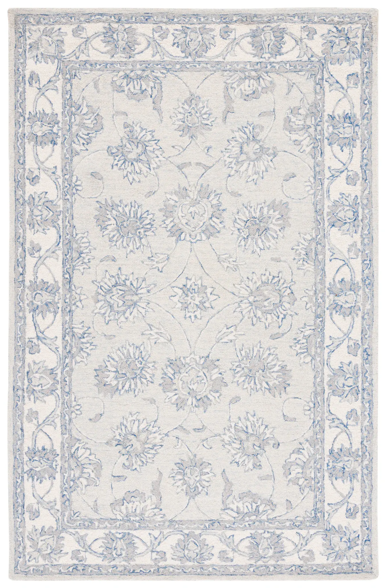 Micro-Loop Floral Border Hand-Tufted Wool Rug