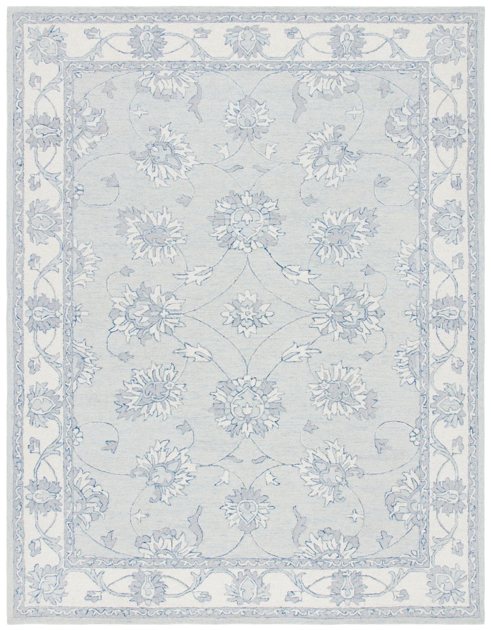 Micro-Loop Floral Border Hand-Tufted Wool Rug