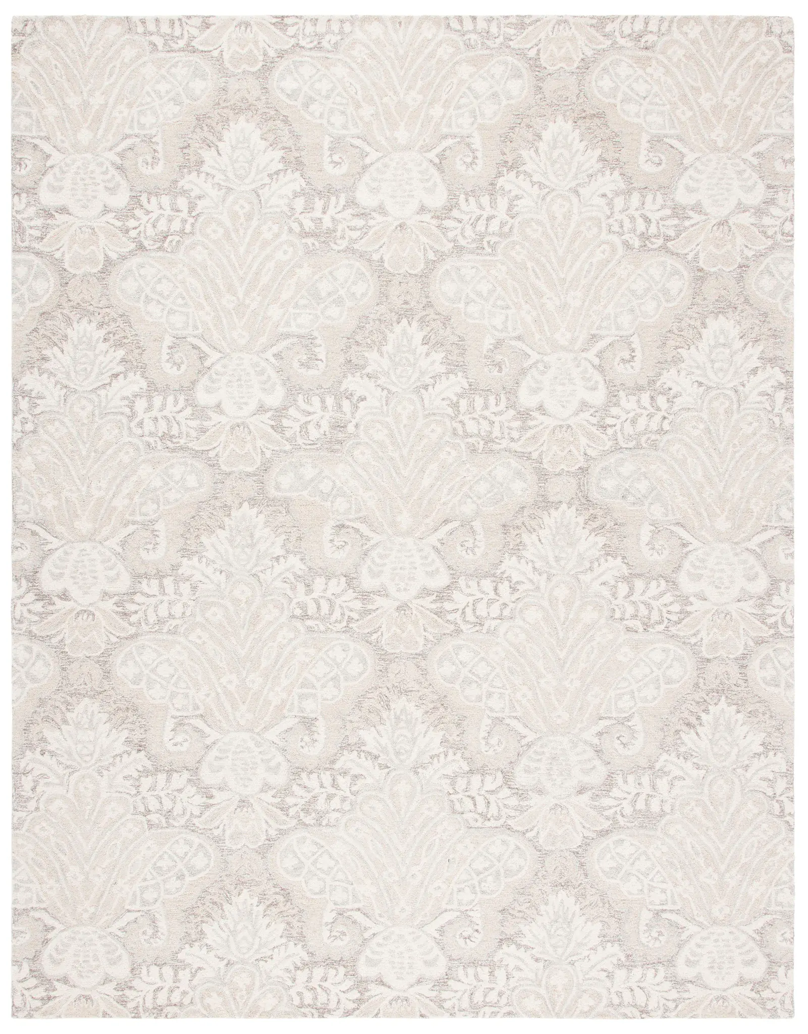 Micro-Loop Damask Palmette Hand-Tufted Wool Rug
