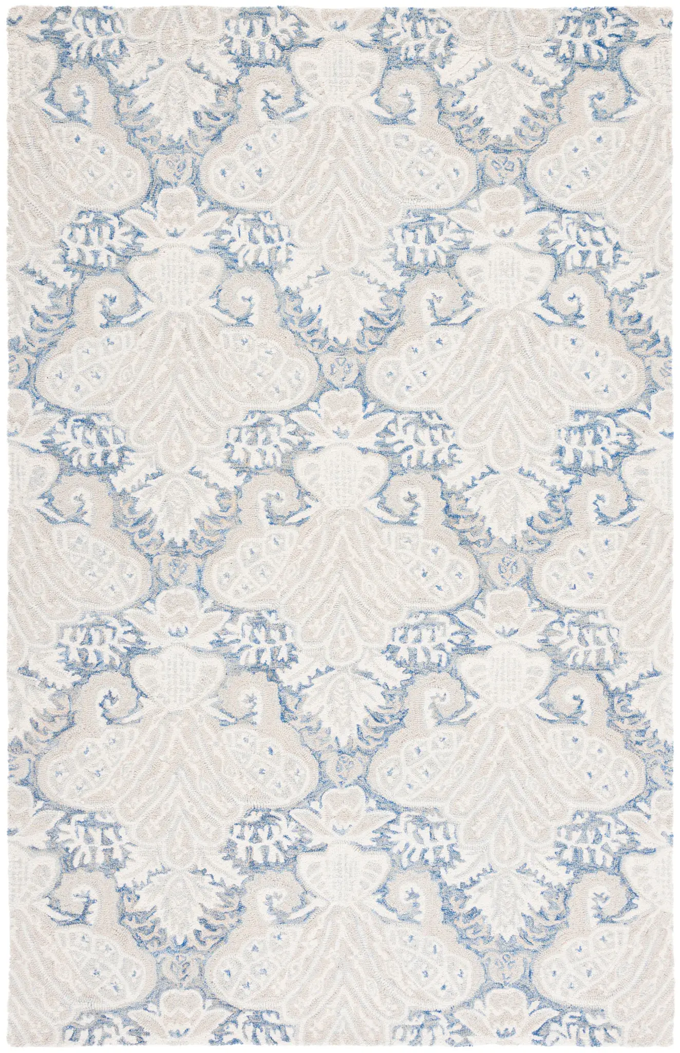 Micro-Loop Damask Palmette Hand-Tufted Wool Rug