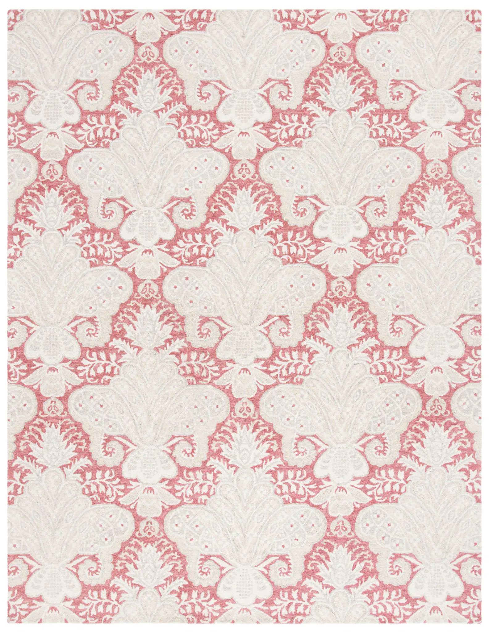 Micro-Loop Damask Palmette Hand-Tufted Wool Rug