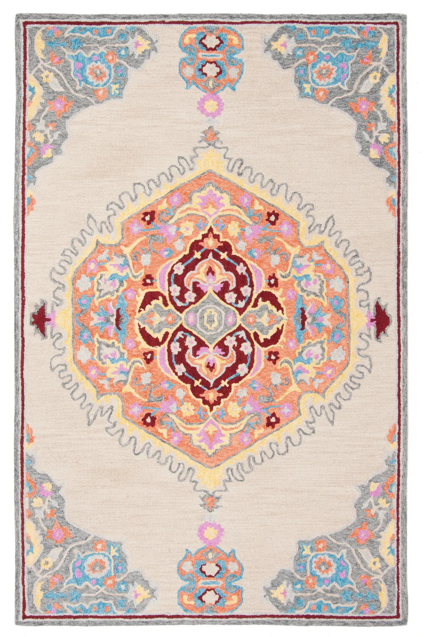 Micro-Loop Hexagon Medallion Hand-Tufted Wool Rug