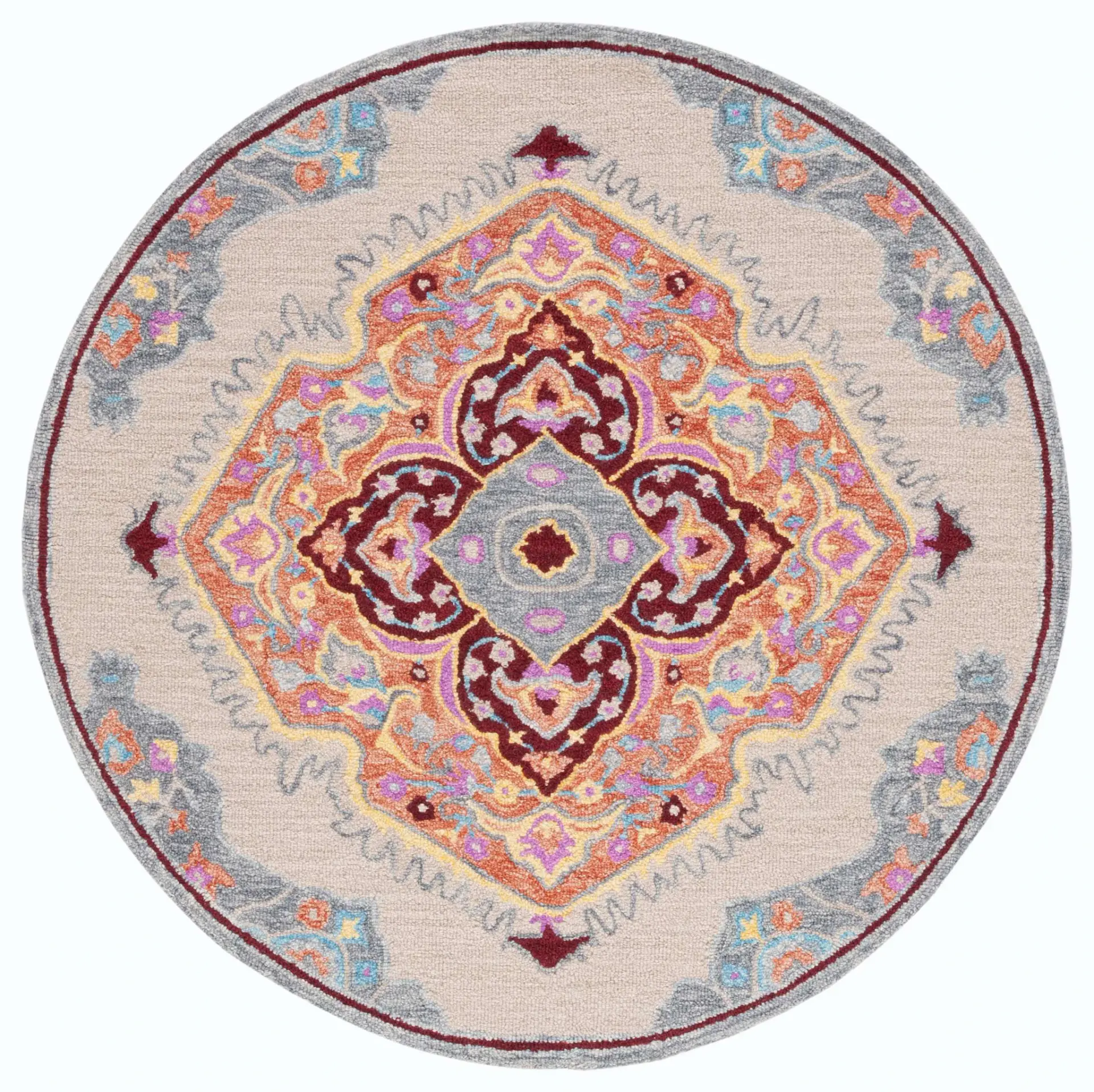 Micro-Loop Hexagon Medallion Hand-Tufted Wool Rug