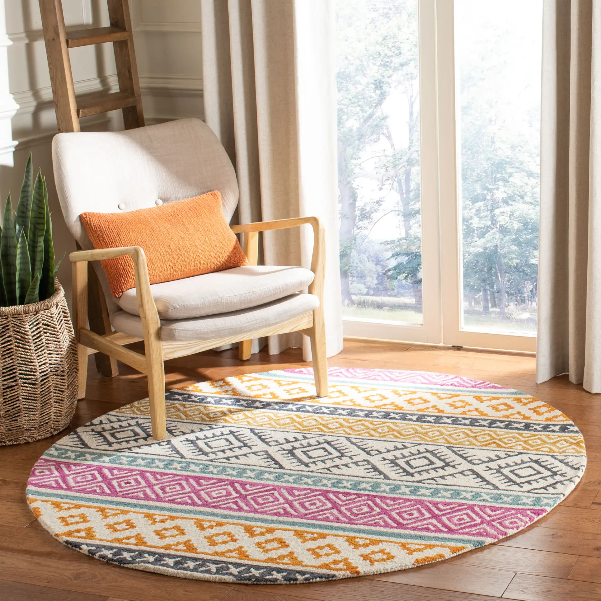 Micro-Loop Striped Tribal Hand-Tufted Wool Rug