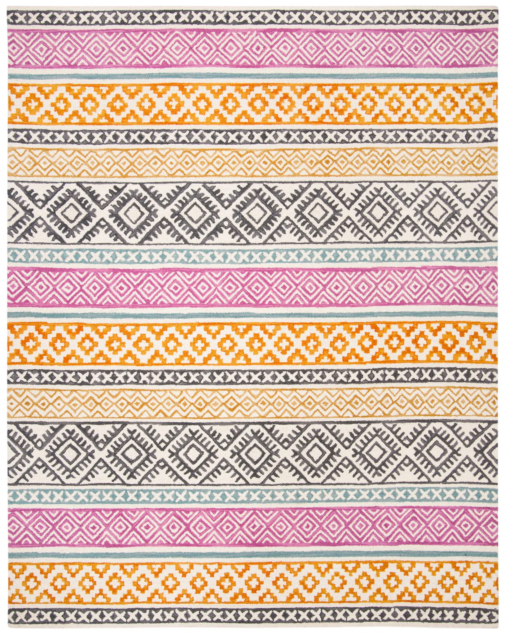 Micro-Loop Striped Tribal Hand-Tufted Wool Rug