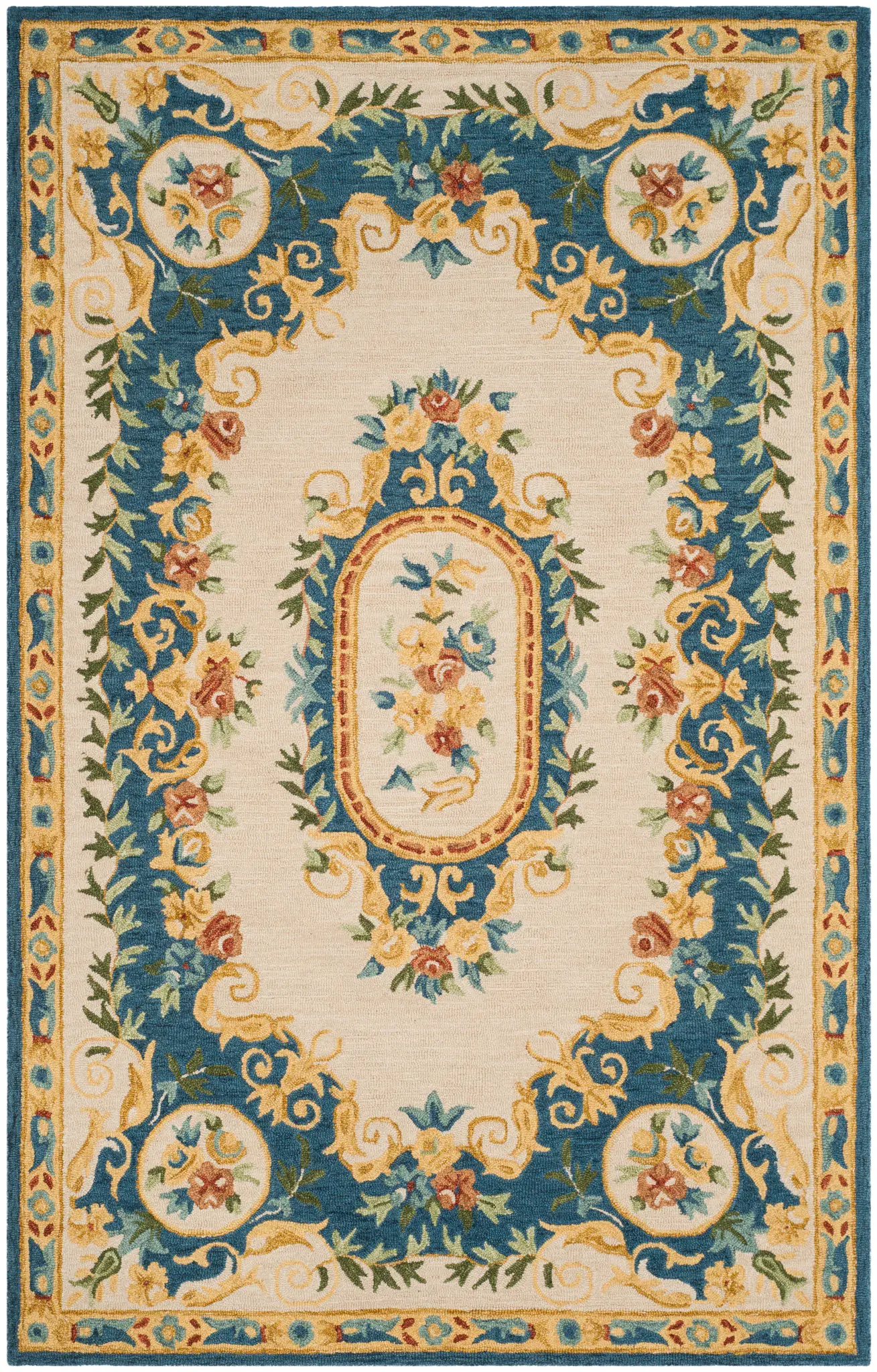 Micro-Loop French Floral Medallion Hand-Tufted Wool Rug