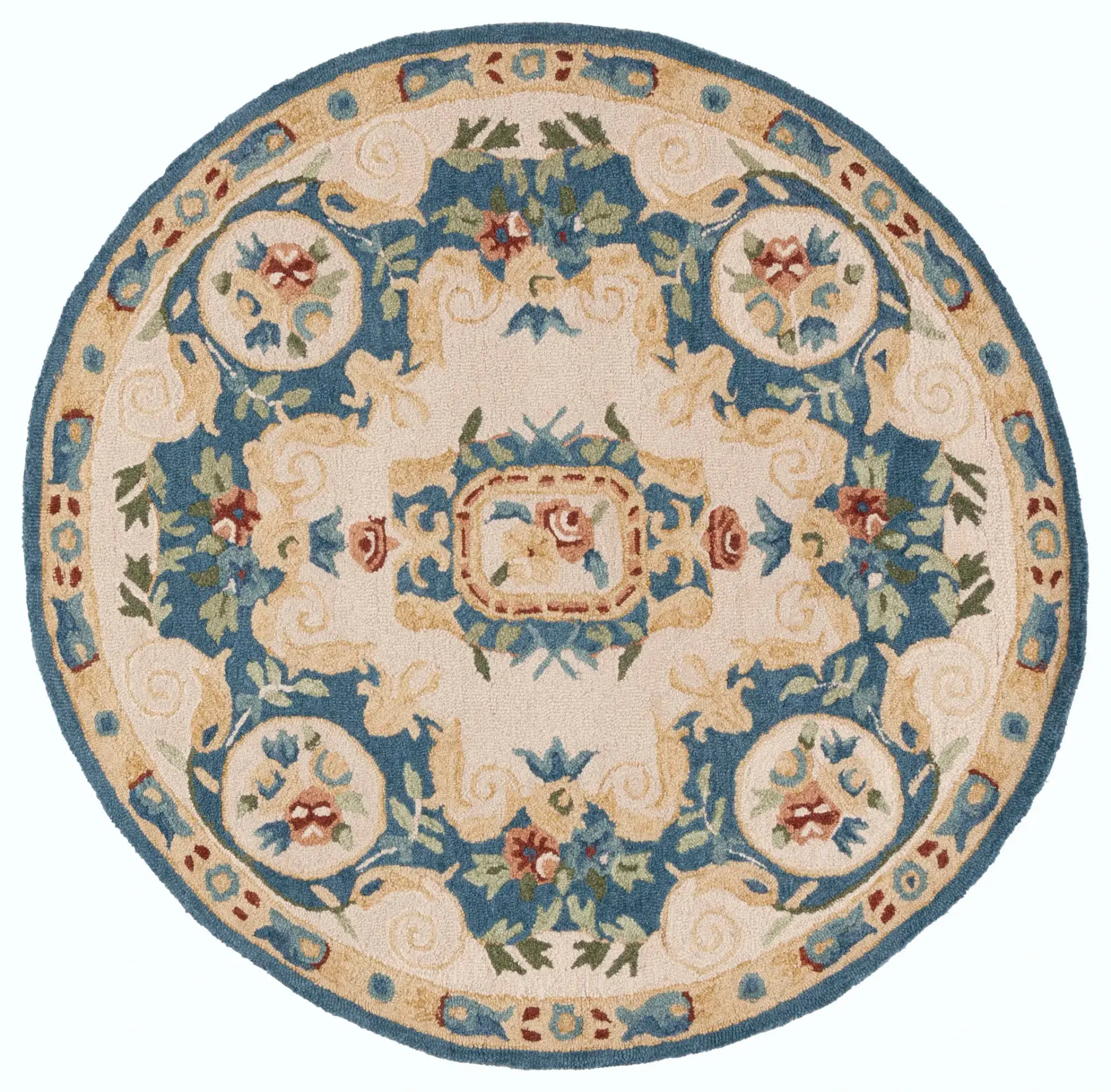 Micro-Loop French Floral Medallion Hand-Tufted Wool Rug