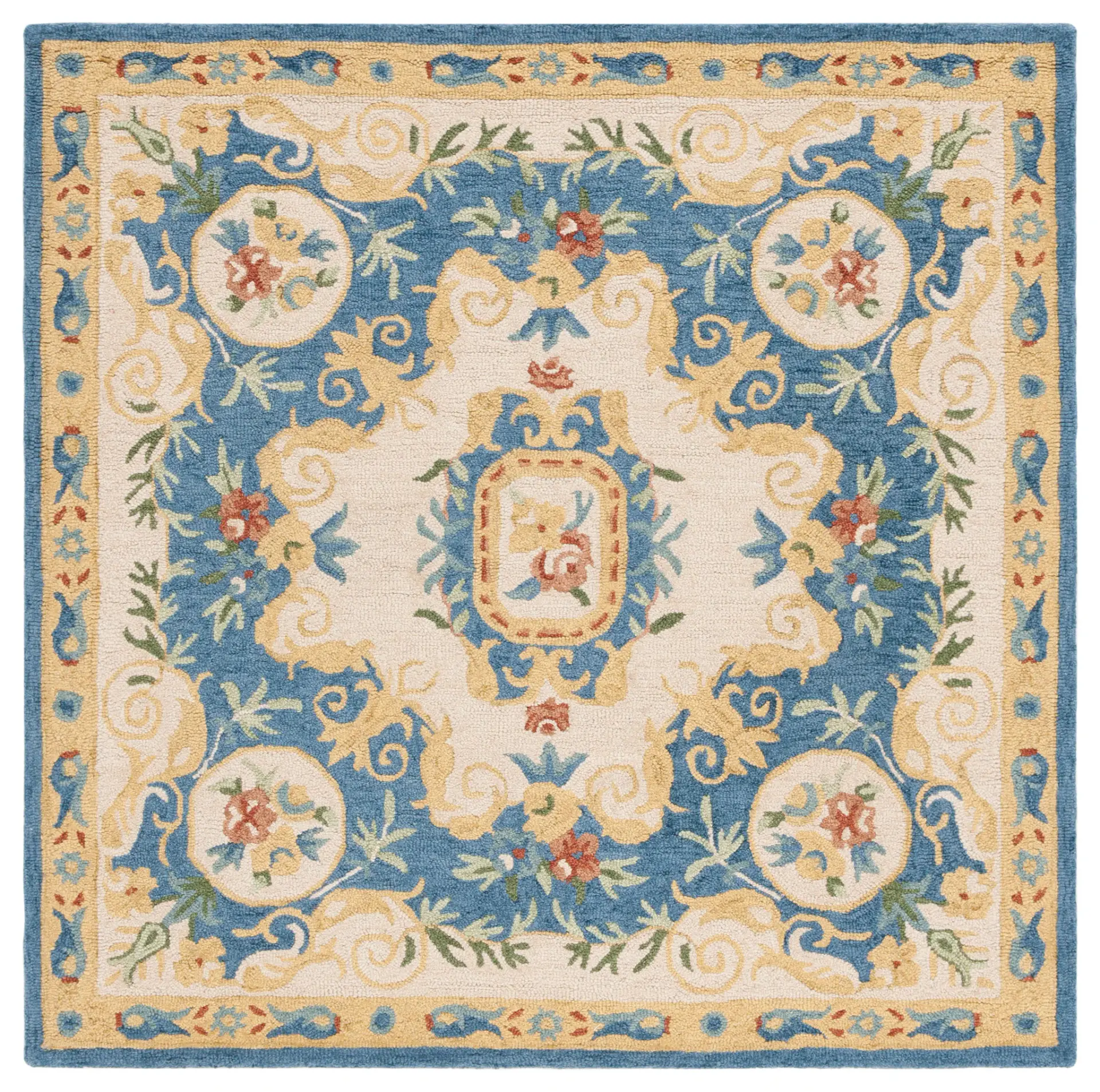 Micro-Loop French Floral Medallion Hand-Tufted Wool Rug