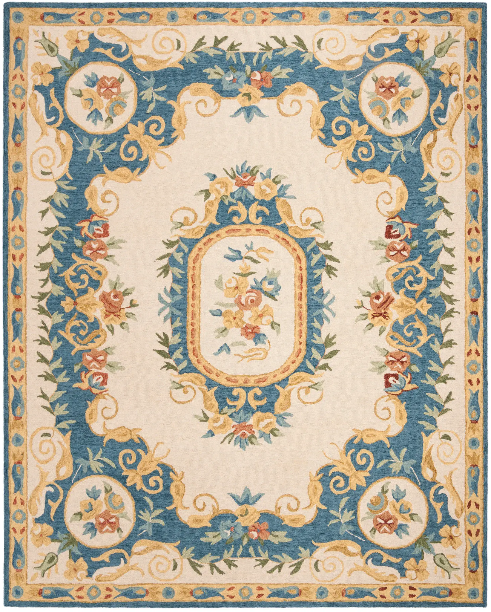 Micro-Loop French Floral Medallion Hand-Tufted Wool Rug