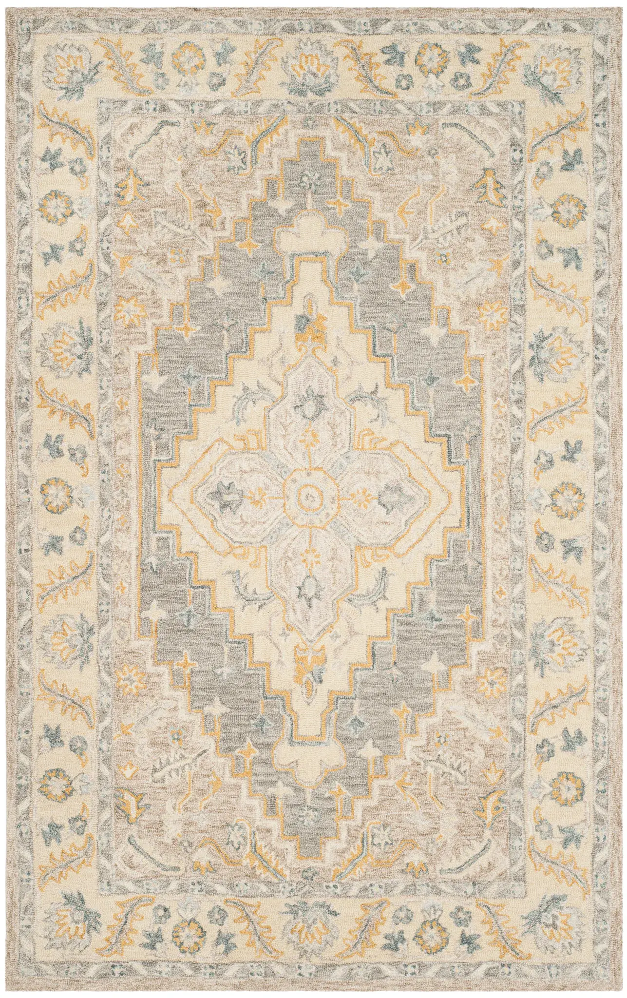 Micro-Loop Stepped Medallion Hand-Tufted Wool Rug
