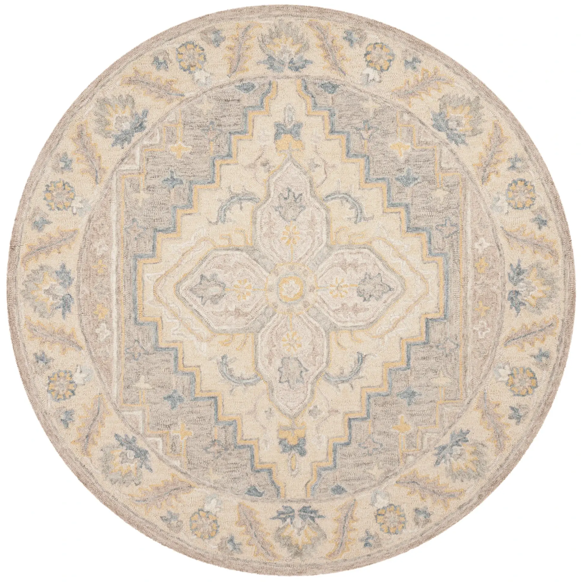 Micro-Loop Stepped Medallion Hand-Tufted Wool Rug