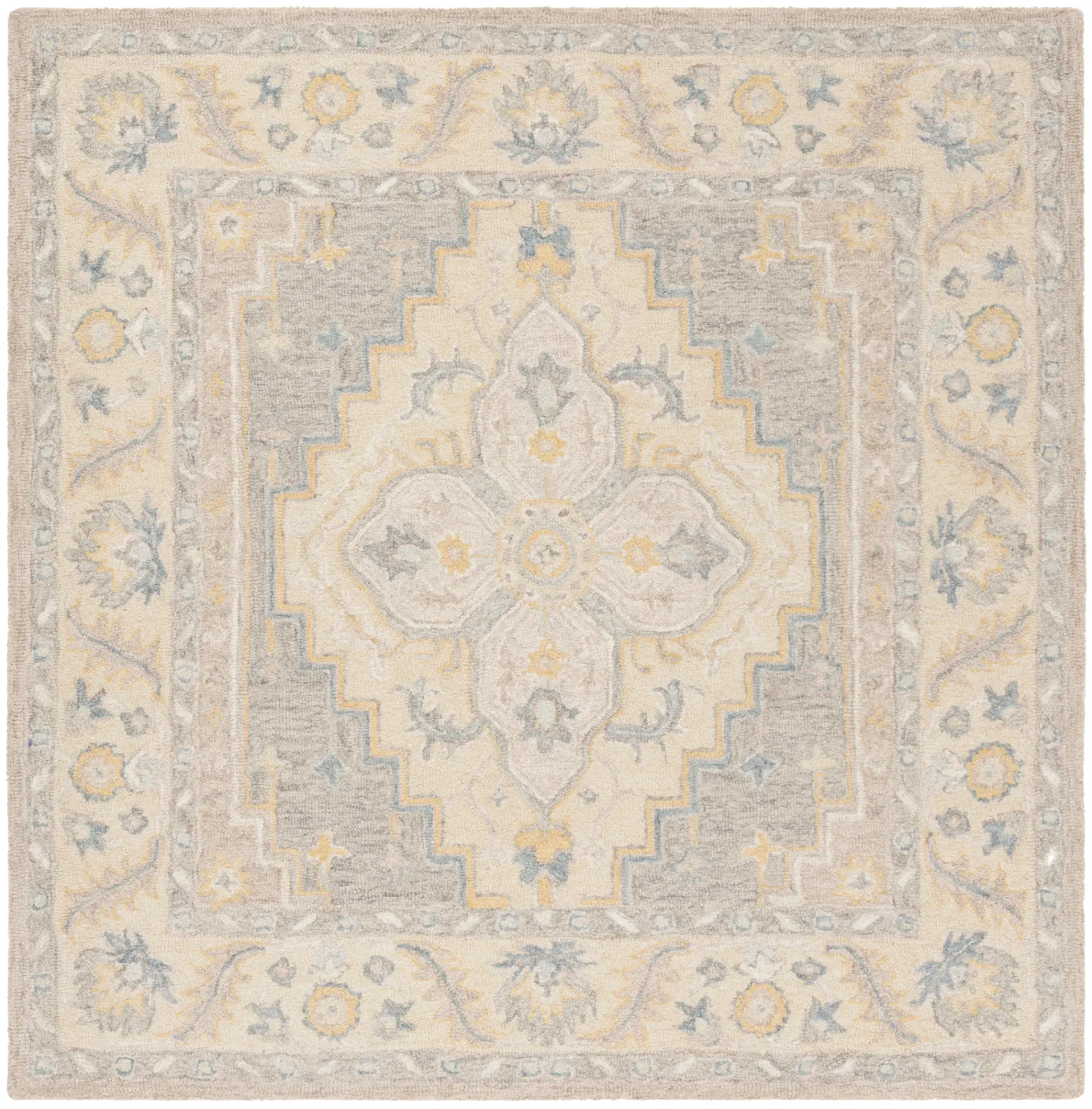 Micro-Loop Stepped Medallion Hand-Tufted Wool Rug